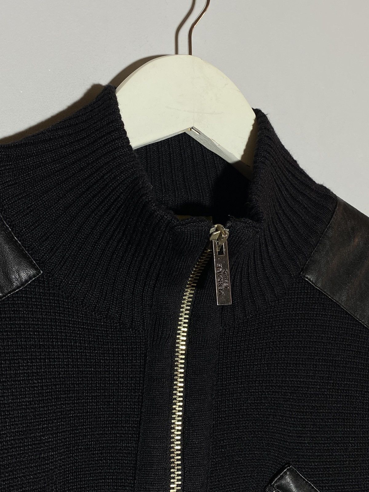Versace Jeans Couture × Vintage Versace Jeans leather elements wool black zip up sweater Size US M / EU 48-50 / 2 - 4 Thumbnail