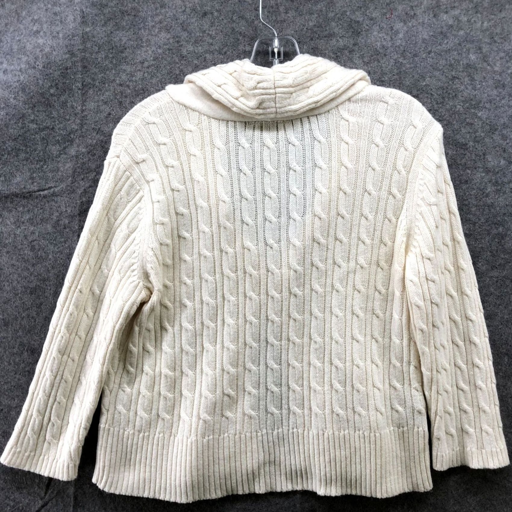 Loft LOFT Cardigan Womens L Ivory Cable Knit One Button Shawl Collar Long Sleeve Knit Woolish Cardigan Style Regular Size L / US 10 / IT 46 - 2 Thumbnail
