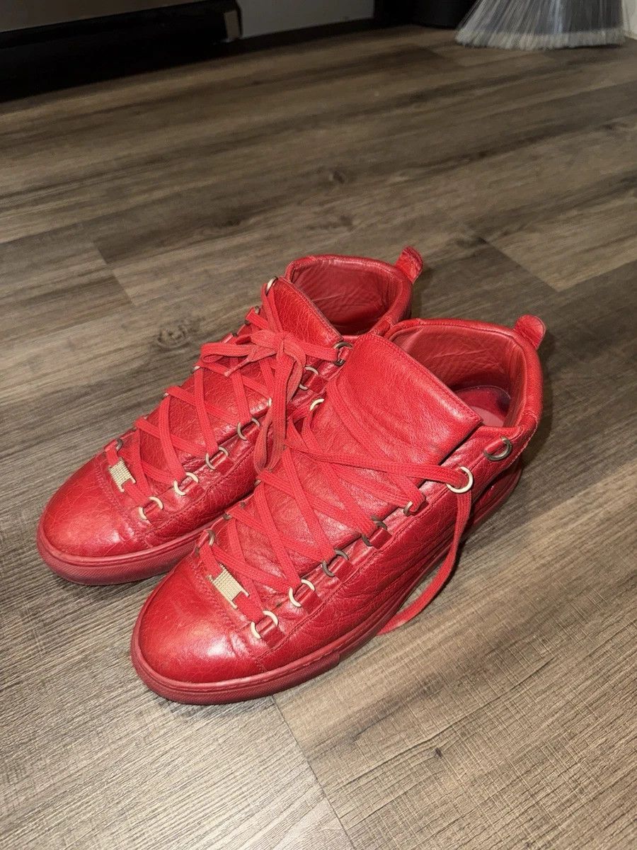 Balenciaga Arena Red 9 Leather High Tops Shoes, Men's