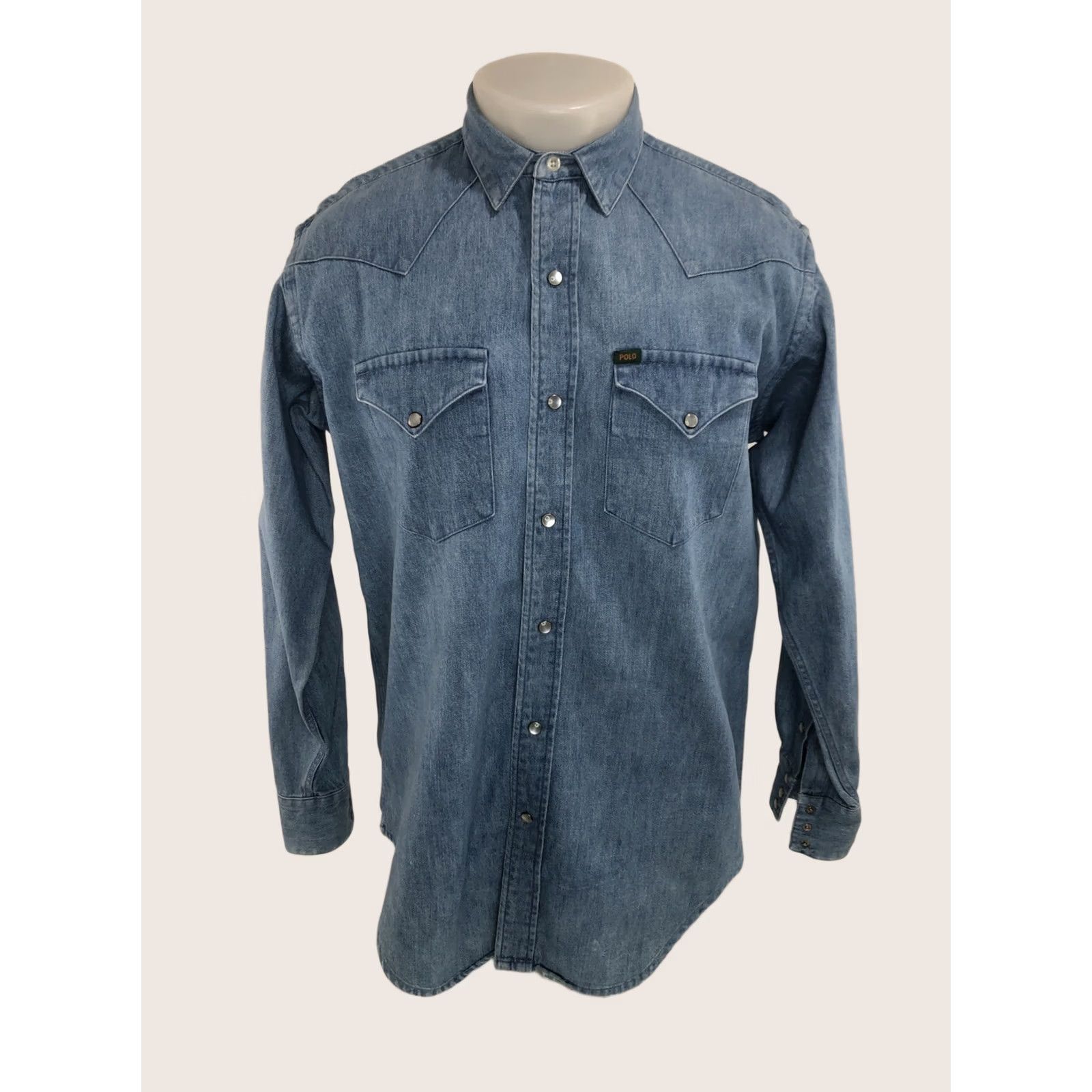 Polo Ralph Lauren VINTAGE Polo / Ralph Lauren Western Shirt Denim Long Sleeve Snap XL Blue Mens L-XL Size US XL / EU 56 / 4 - 1 Thumbnail