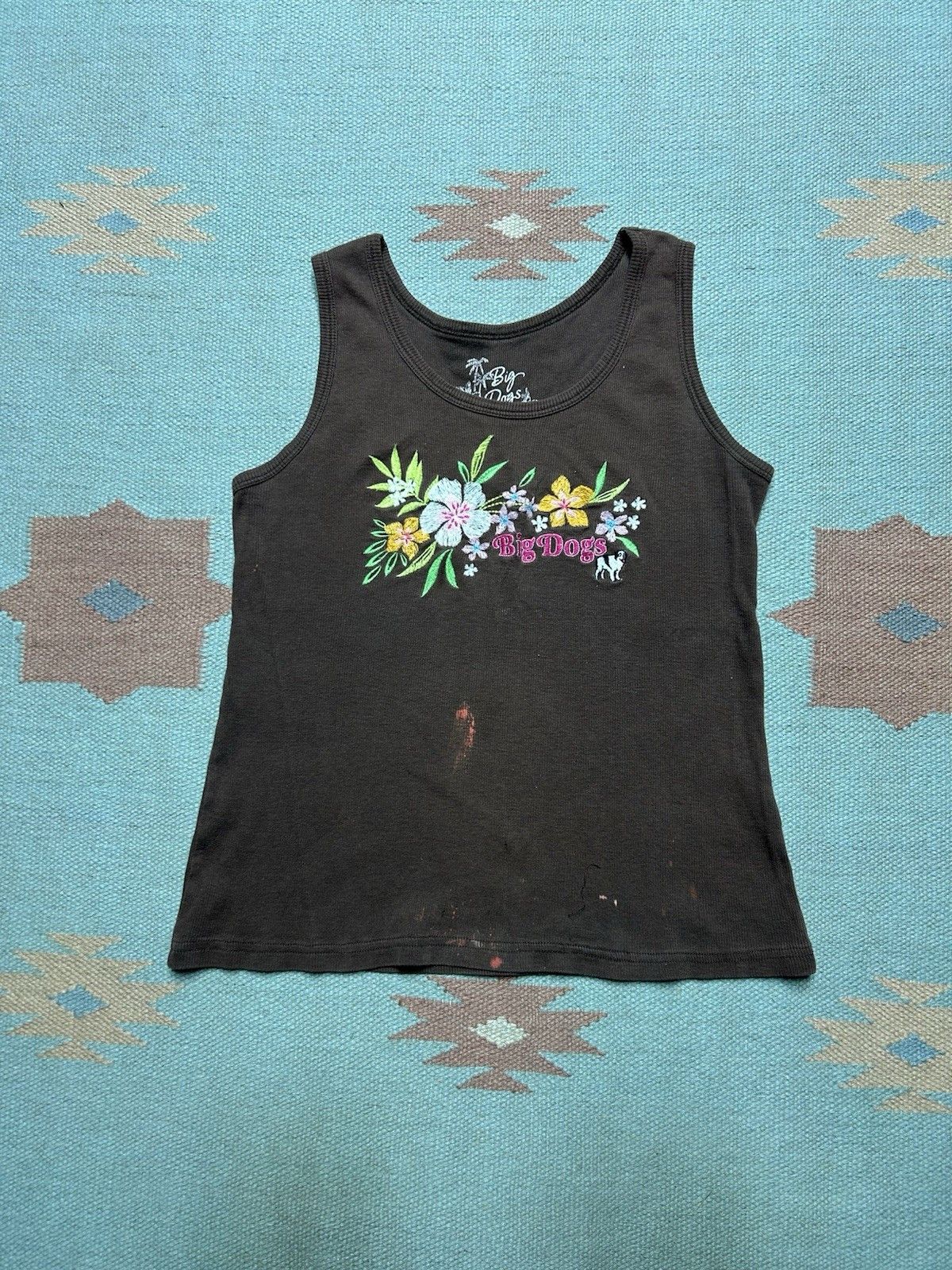 Vintage Big dogs ribbed tank top t shirt embroidered flowers femme M Size M / US 6-8 / IT 42-44 - 1 Thumbnail