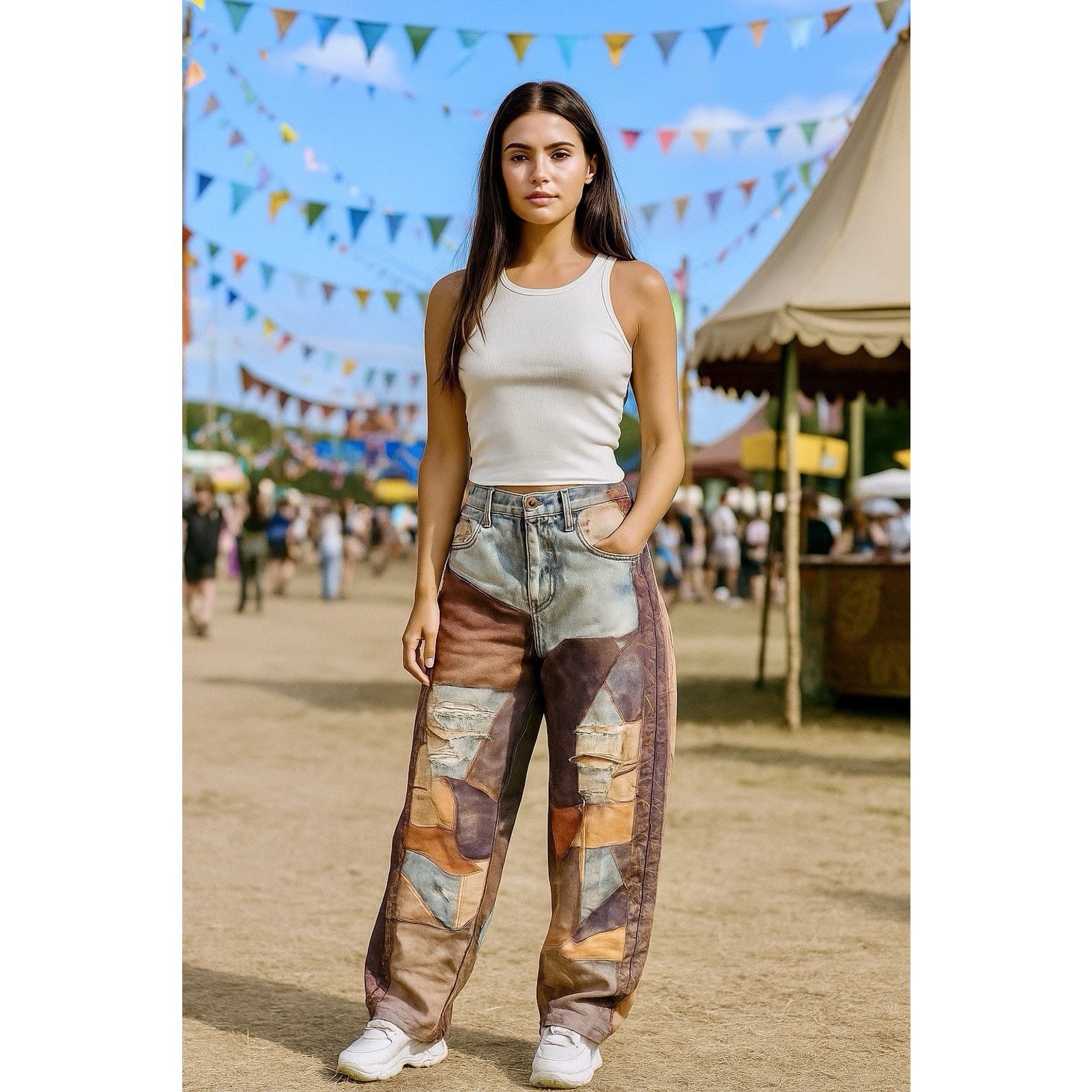 Other Women’s Sz S Graphic Pants Patchwork Festival Western Grunge Size 30" / US 8 / IT 44 - 1 Thumbnail