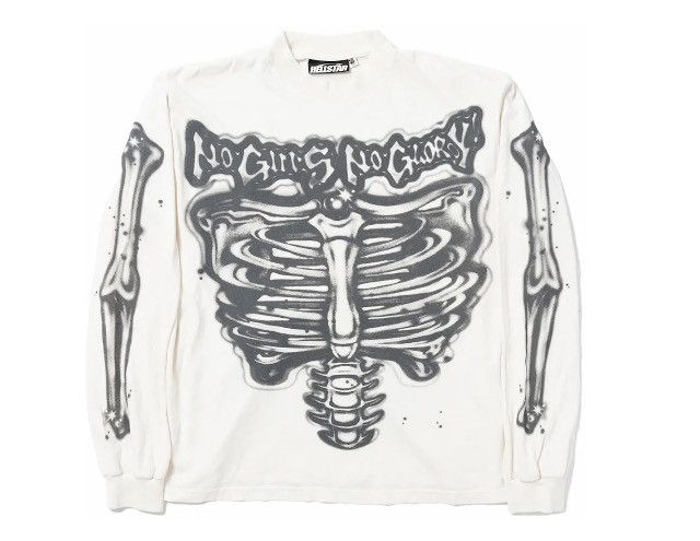 image of Hellstar Airbrushed Bones Long Sleeve - Size XL in White, Men's