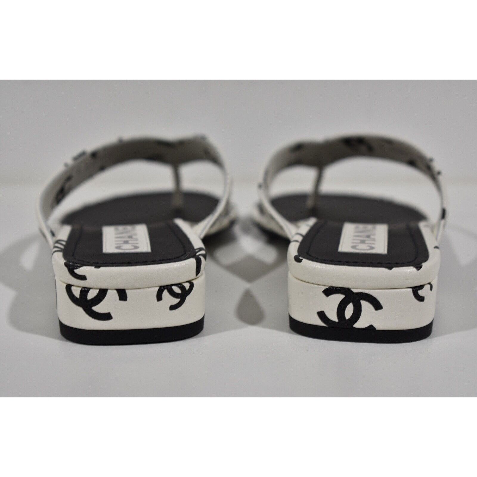 Chanel Chanel 22M White Black Printed Lambskin CC Logo Thong Size US 10 / IT 40 - 11 Thumbnail