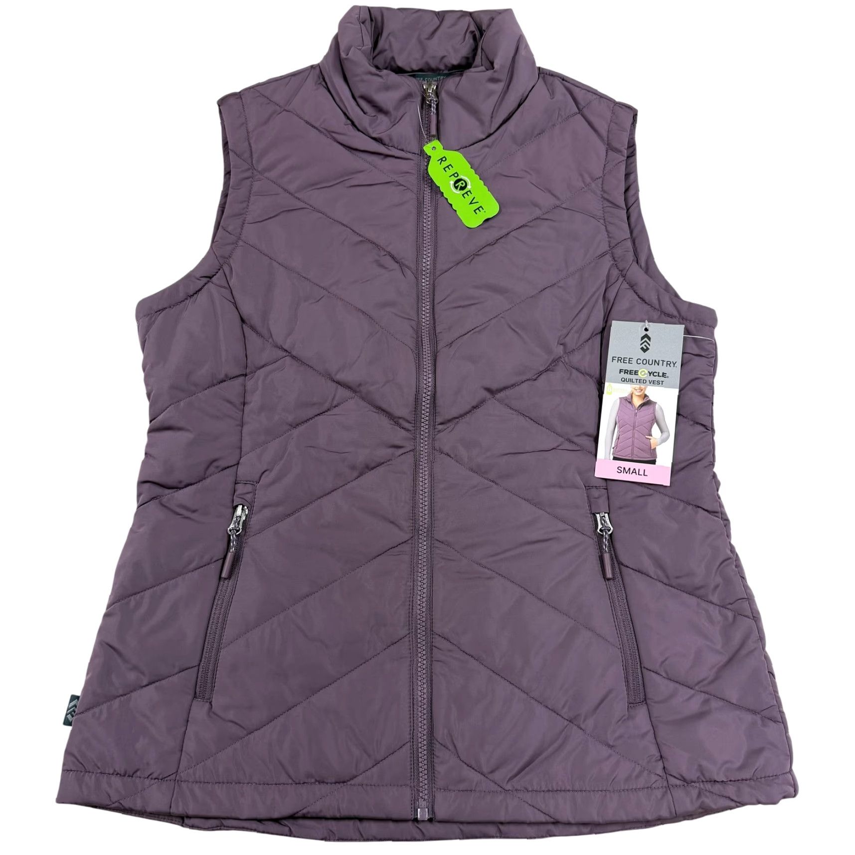 Free Country Free Country Vest Womens Small Purple Quilted Lightweight Zip Pockets Solid Polyester REPREVE Fall Spring Winter - Adult Casual Travel Size S / US 4 / IT 40 - 2 Thumbnail