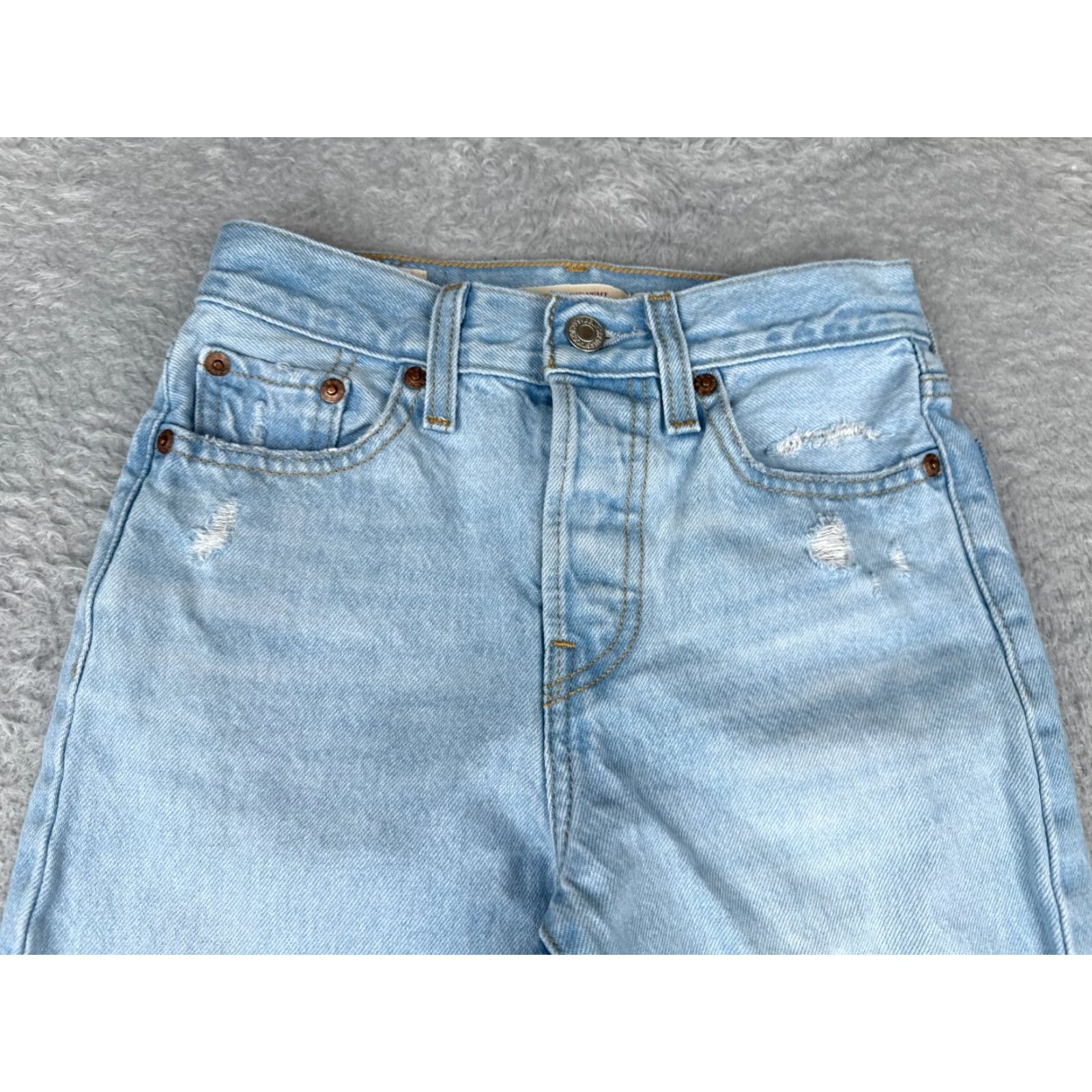 Levi's VINTAGE Levis Premium Jeans Womens 23 Blue Denim Big E Wedgie Straight Distressed 23x25 Size 40" / US 18 - 4 Thumbnail