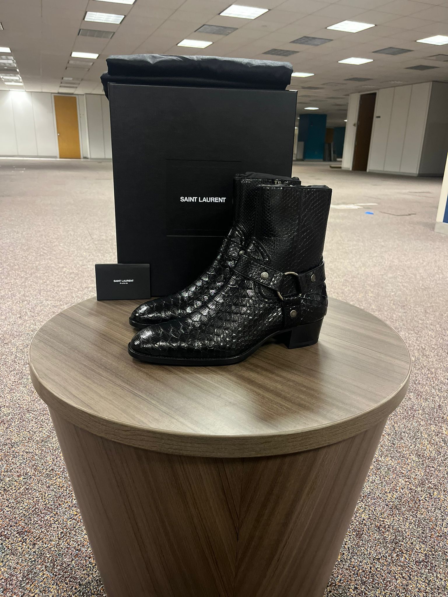 image of Saint Laurent Paris Wyatt 40 Harness Python Boots In Black, Men's (Size 8)