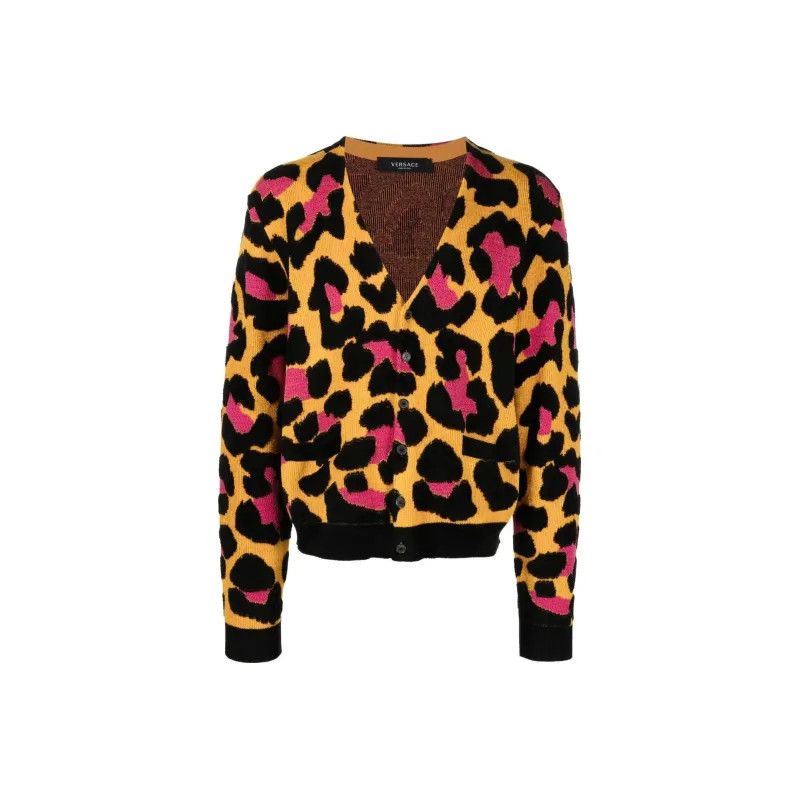 Versace o1y0525 Leopard-print V-neck Cardigan in Multicolor Size US M / EU 48-50 / 2 - 1 Thumbnail