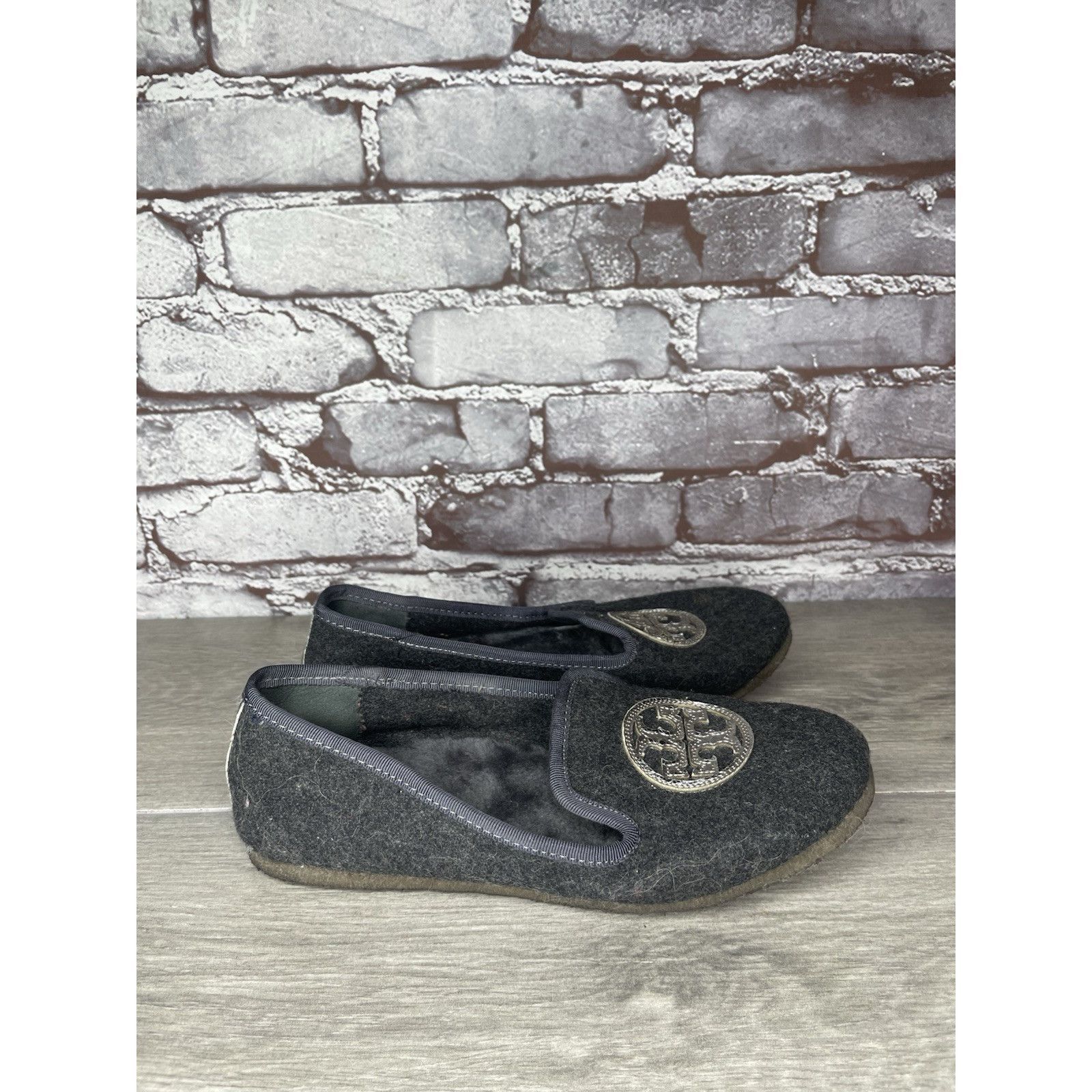 Tory Burch Tory Burch Billy Charcoal Gray Wool Logo Lamb Fur Slipper Fl Size US 6 / IT 36 - 10 Thumbnail
