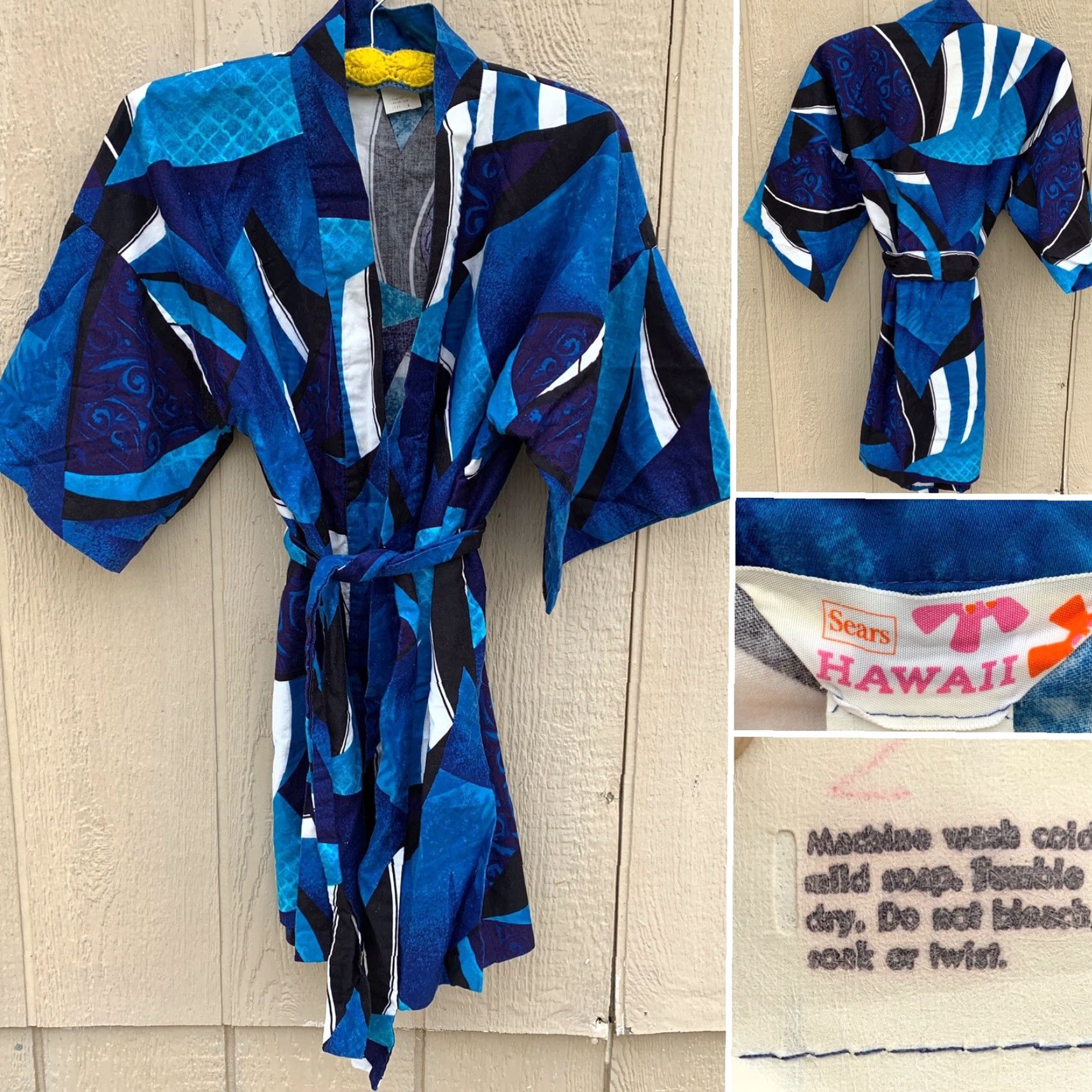 Sears VINTAGE Sears Hawaii Hawaiian Kimono Robe Cover Up L 100% Cotton Blue Beach Sportswear/Beach Size ONE SIZE - 5 Thumbnail