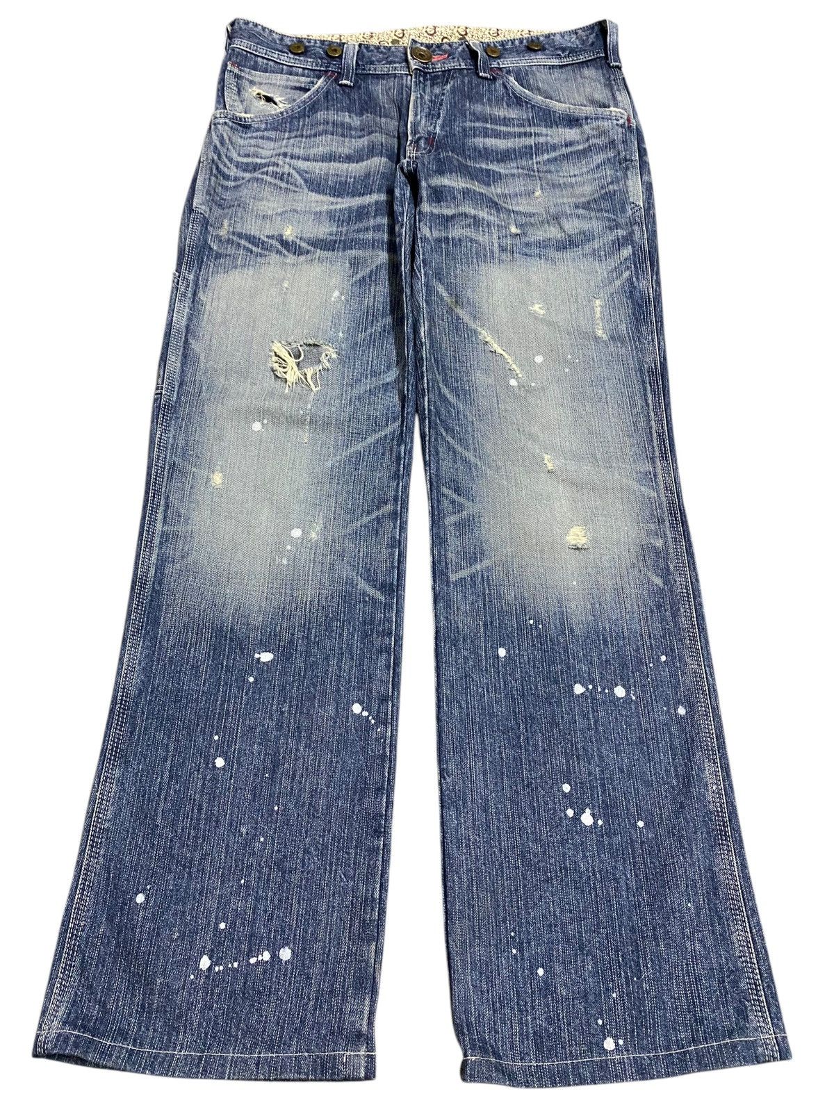 Edwin Vintage Japanese Brands Splatter Distressed Baggy Jeans Size US 35 - 1 Thumbnail