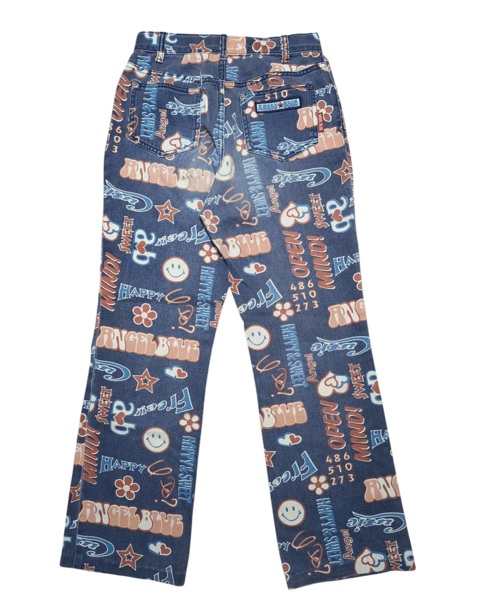 Vintage Y2K ANGEL BLUE Emoji Printed AOP Stretch Jeans Pants