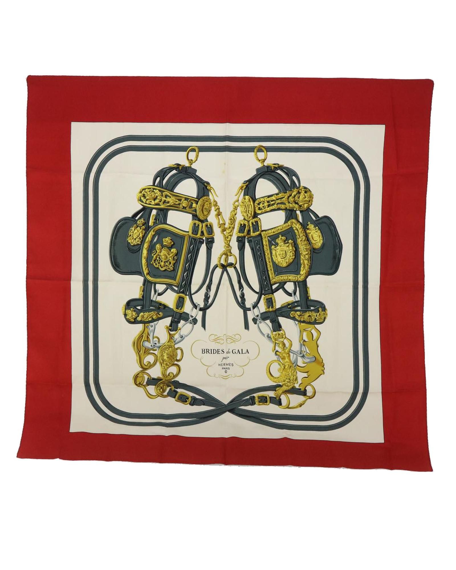 image of Hermes Silk Scarf Red Beige Print, Women's