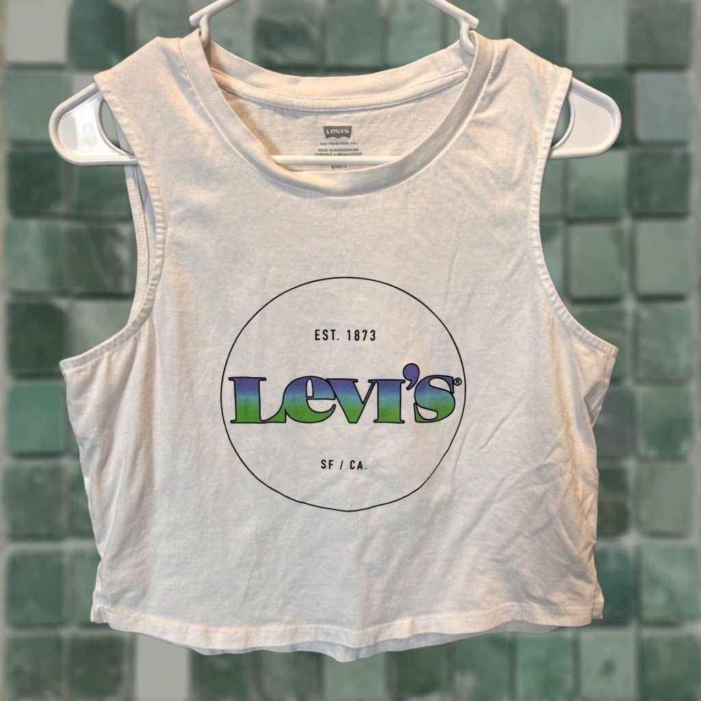 Levi's Levis Cropped Tank Small Womens White Logo 100% Cotton Size S / US 4 / IT 40 - 1 Thumbnail