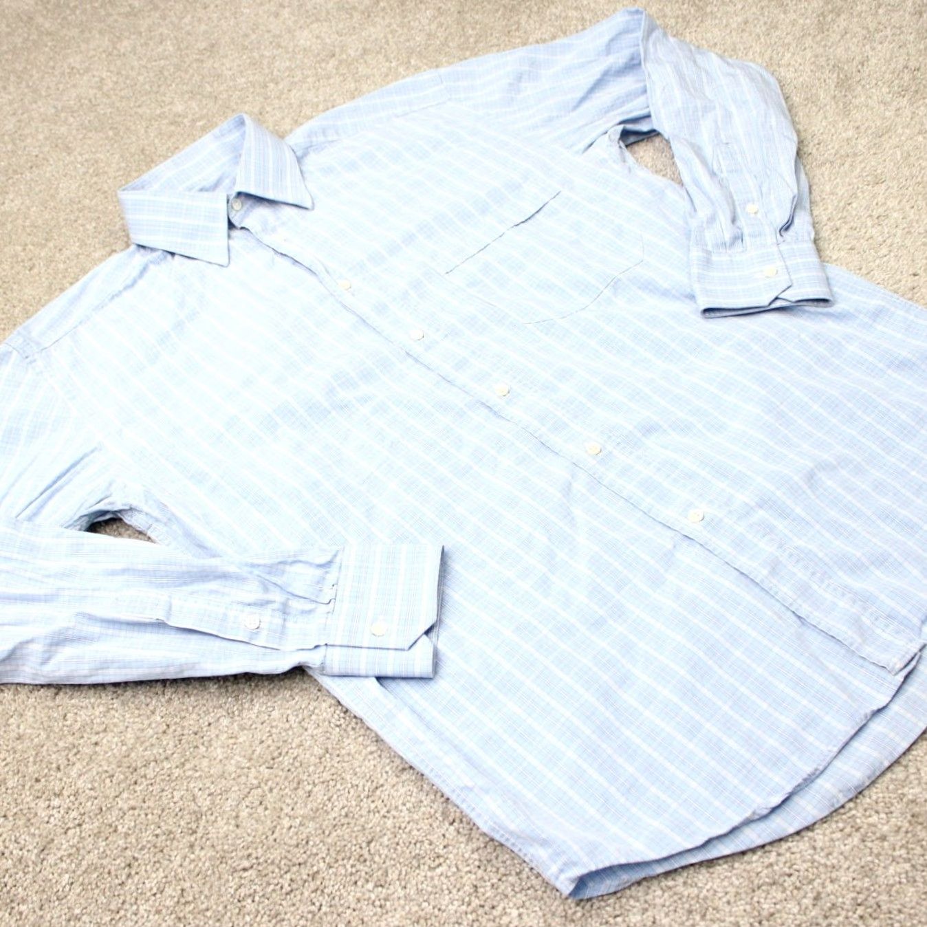 Canali Canali Dress Shirt Mens 15 1/2 39 Blue Check 100% Cotton Long Sleeve Button Up Shirt Mens Regular Blue Check Version Size 42R - 5 Thumbnail