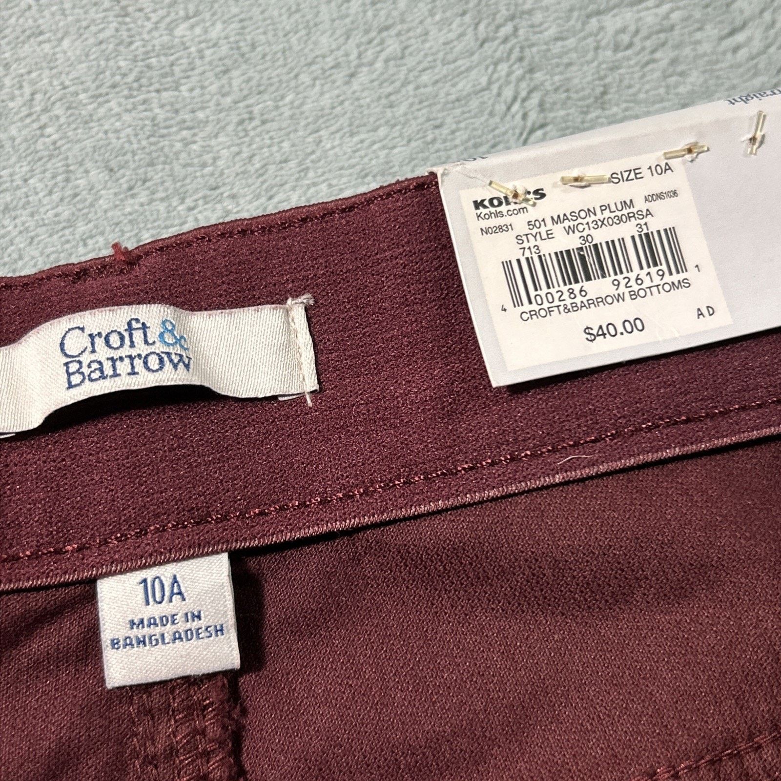 Croft & Barrow Velveteen Corduroy Straight Pants Women 10 32x30 Velour Soft Size 32" / US 10 / IT 46 - 4 Thumbnail