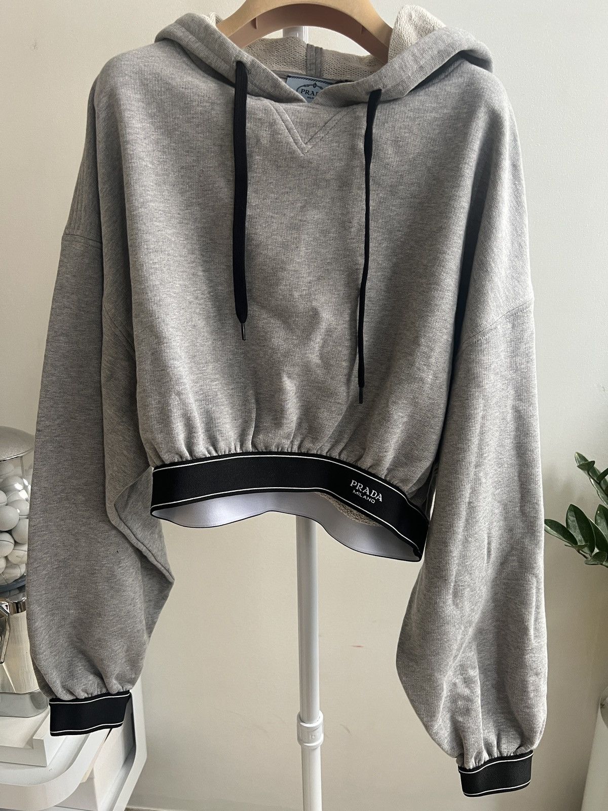 Prada 🔺Prada Grey Hoodie cropped sweater Size US XXS / EU 40 - 1 Thumbnail