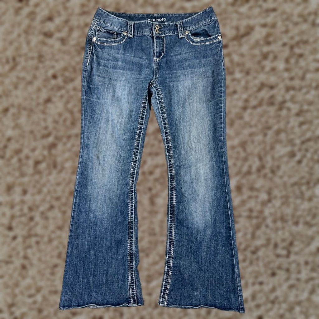 Vintage Maurices Denim Jeans Boots Bootcut 11 Blue Cotton Western Embroidered Womens Regular Size 30 Inseam 28 Moody Rise Low 6.5-8.5in Vintage No Size 32" / US 10 / IT 46 - 1 Thumbnail