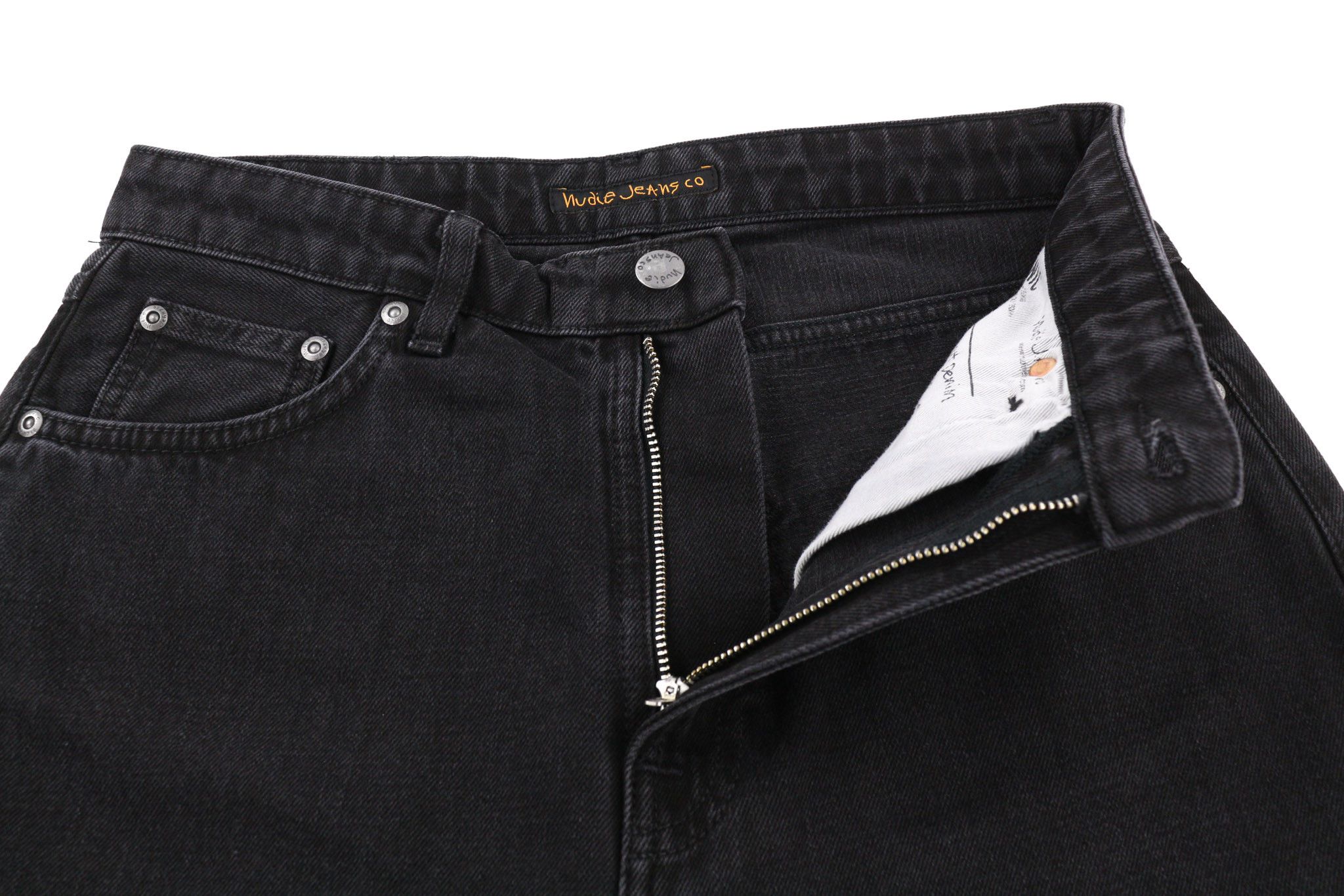 Nudie Jeans BREEZY BRITT W29/L28 Black Worn Zip Logo Cotton 80687 Size 29" - 4 Thumbnail