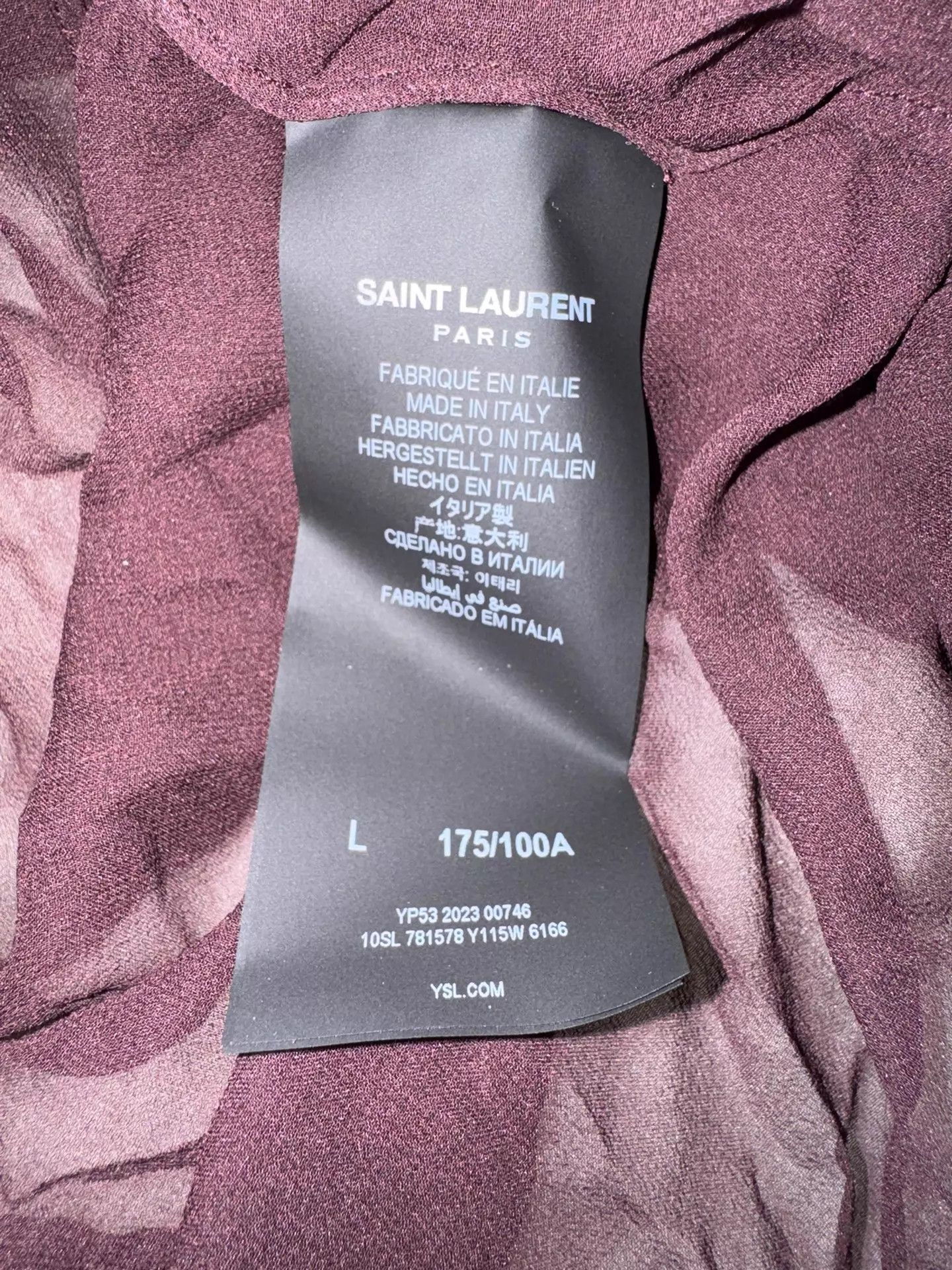 Saint Laurent Paris SLP SS24 Runway Silk Burgundy Long Sash Pleated Top L New Size US L / EU 52-54 / 3 - 6 Thumbnail