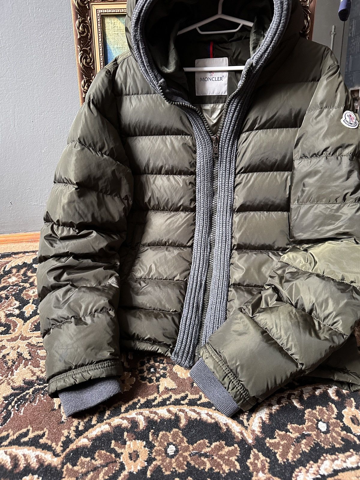 image of Moncler Canut Down Jacket Puffer in Black Green, Men's (Size Medium)