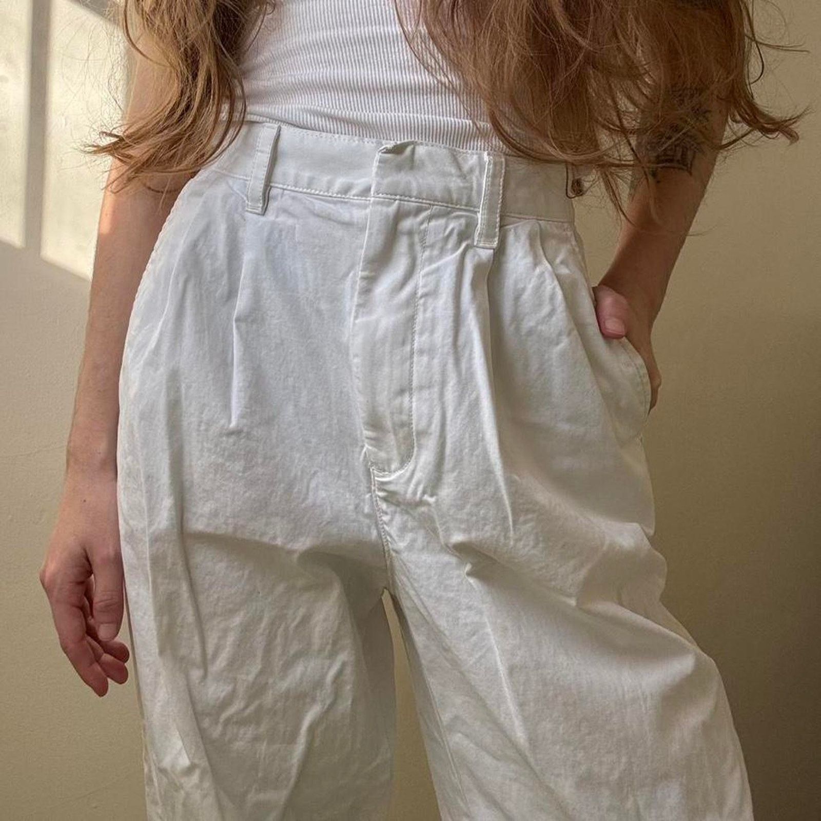 Gap GAP Pleated Tapered Off White Trouser Pants 00 Masculine Size 24" / US 00 / IT 34 - 2 Thumbnail