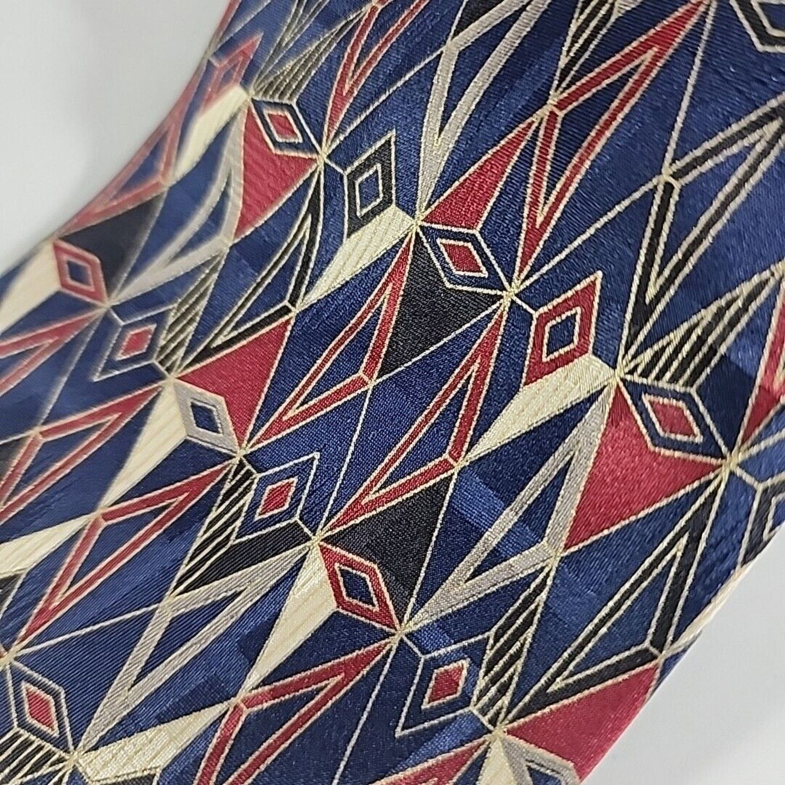 Vintage Zylos Silk Necktie, Red-Blue-Wht-Gold Geometric - Like New Size ONE SIZE - 3 Thumbnail