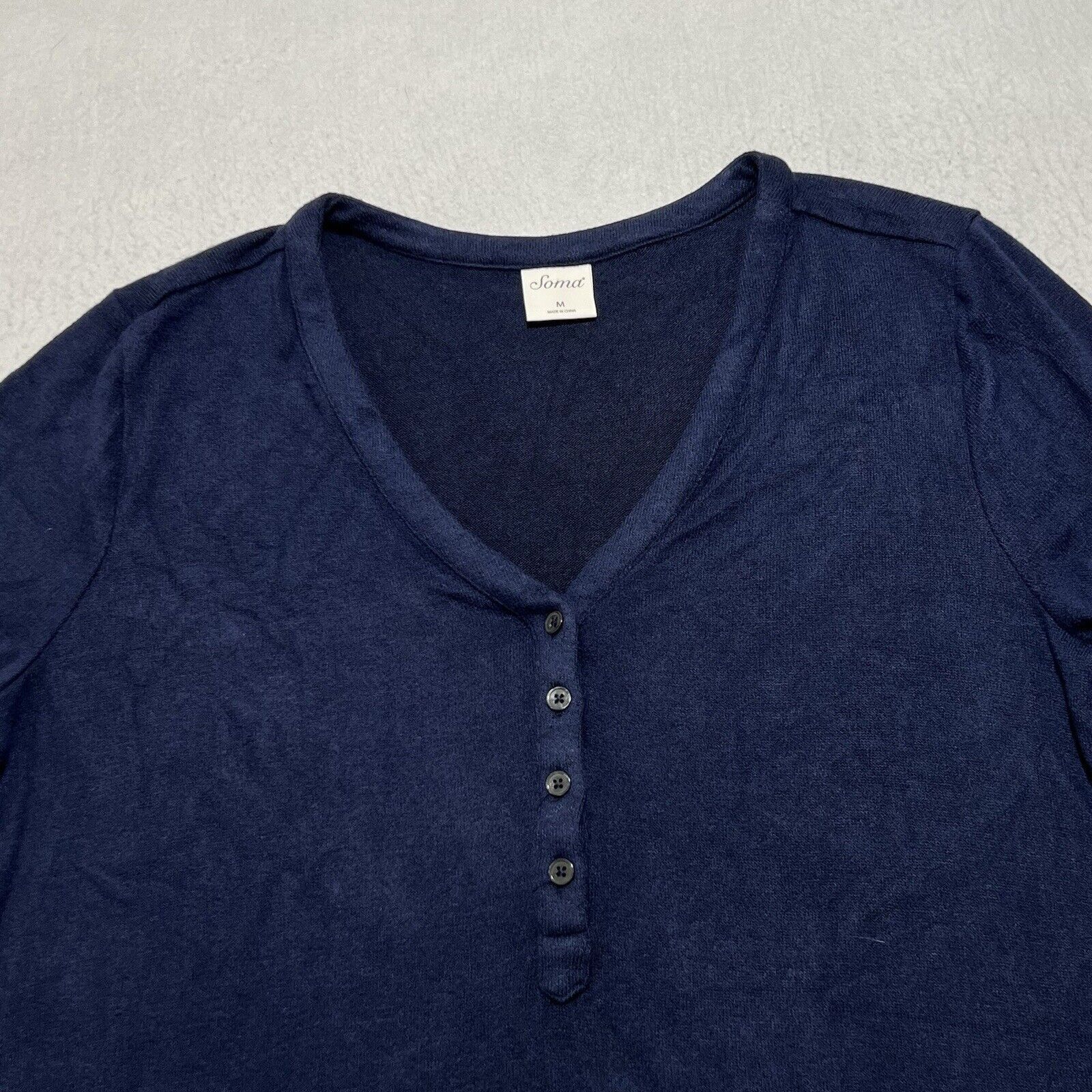 Other SOMA Henley V Neck Blue Lightweight Sweater Pullover Size M / US 6-8 / IT 42-44 - 2 Thumbnail