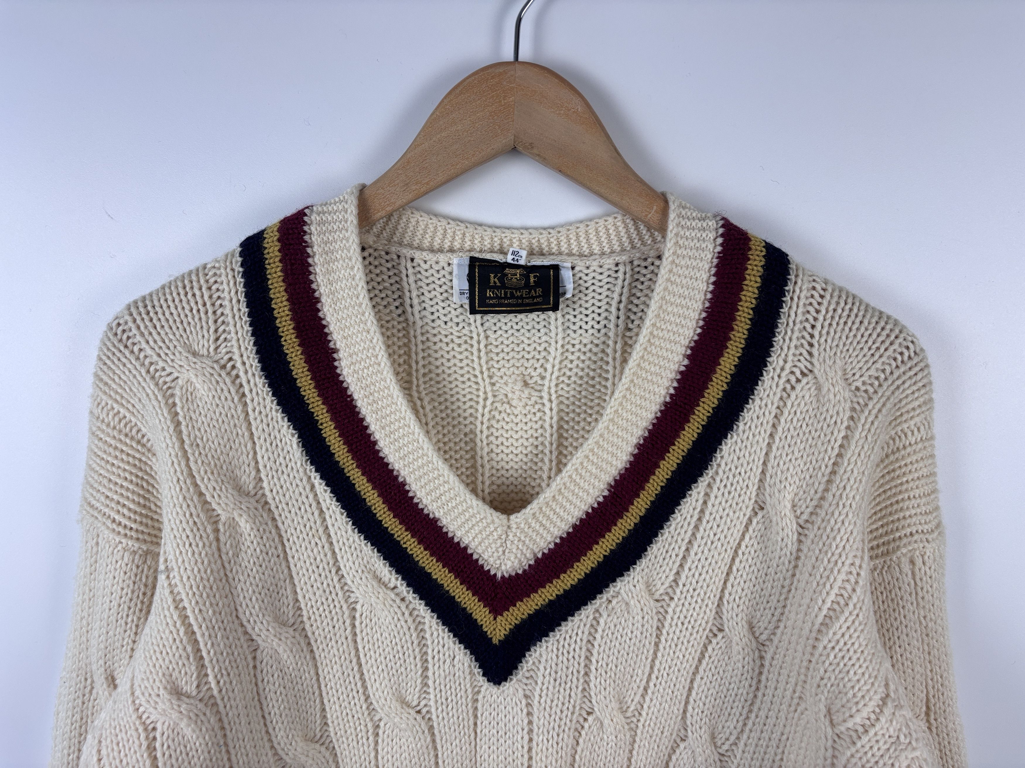 Vintage KF Knitwear Hand Framed Tennis Cricket Sweater Cable-Knit Size US M / EU 48-50 / 2 - 2 Thumbnail