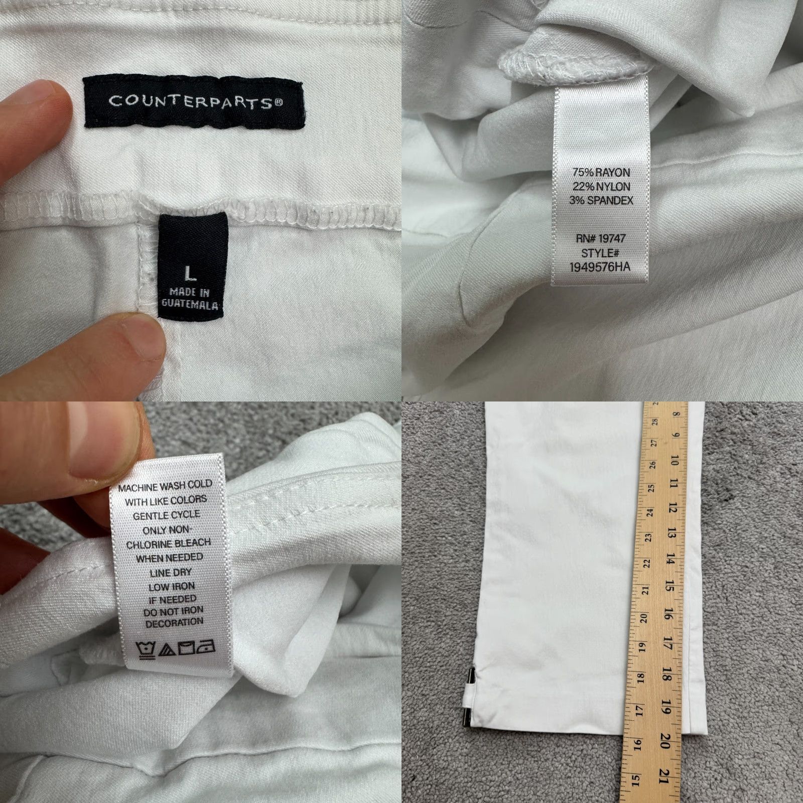 Vintage Counterparts White Capri Cropped Pants Women L Regular Straight Buckle Metal Stretch Size 36" / US 14 / IT 50 - 8 Thumbnail