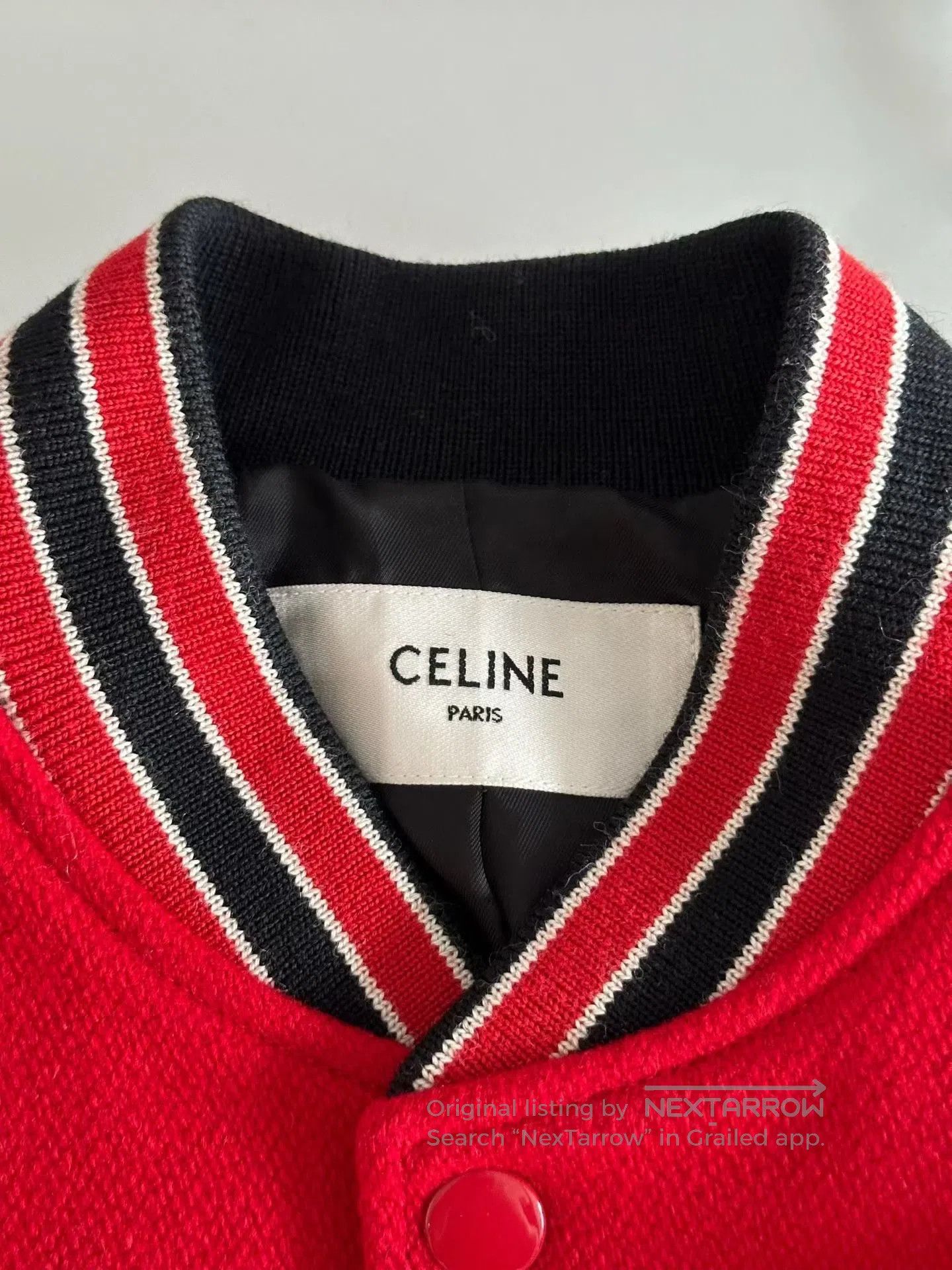 Celine CELINE Red and White Leather Patchwork Varsity Jacket| Size L / US 10 / IT 46 - 3 Thumbnail