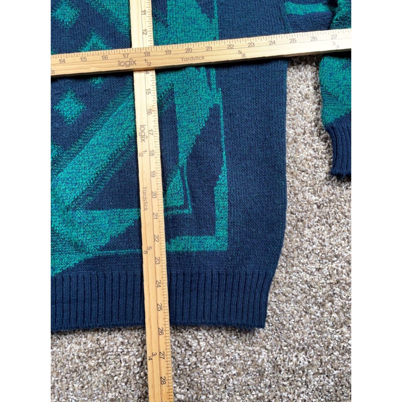 London Fog VINTAGE 90s Geometric Pattern London Fog Sweater Big 1X Dark Blue Green Lightweight Knit Mens Pullover Crew Neck Long Sleeve Casual Knitwear Size US XL / EU 56 / 4 - 7 Thumbnail