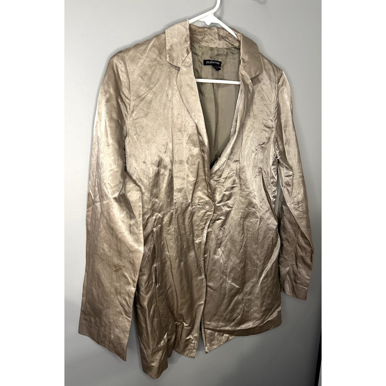 Eileen Fisher Eileen Fisher Satin Crinkle Blazer Jacket Champagne Women XS Size XS / US 0-2 / IT 36-38 - 5 Thumbnail