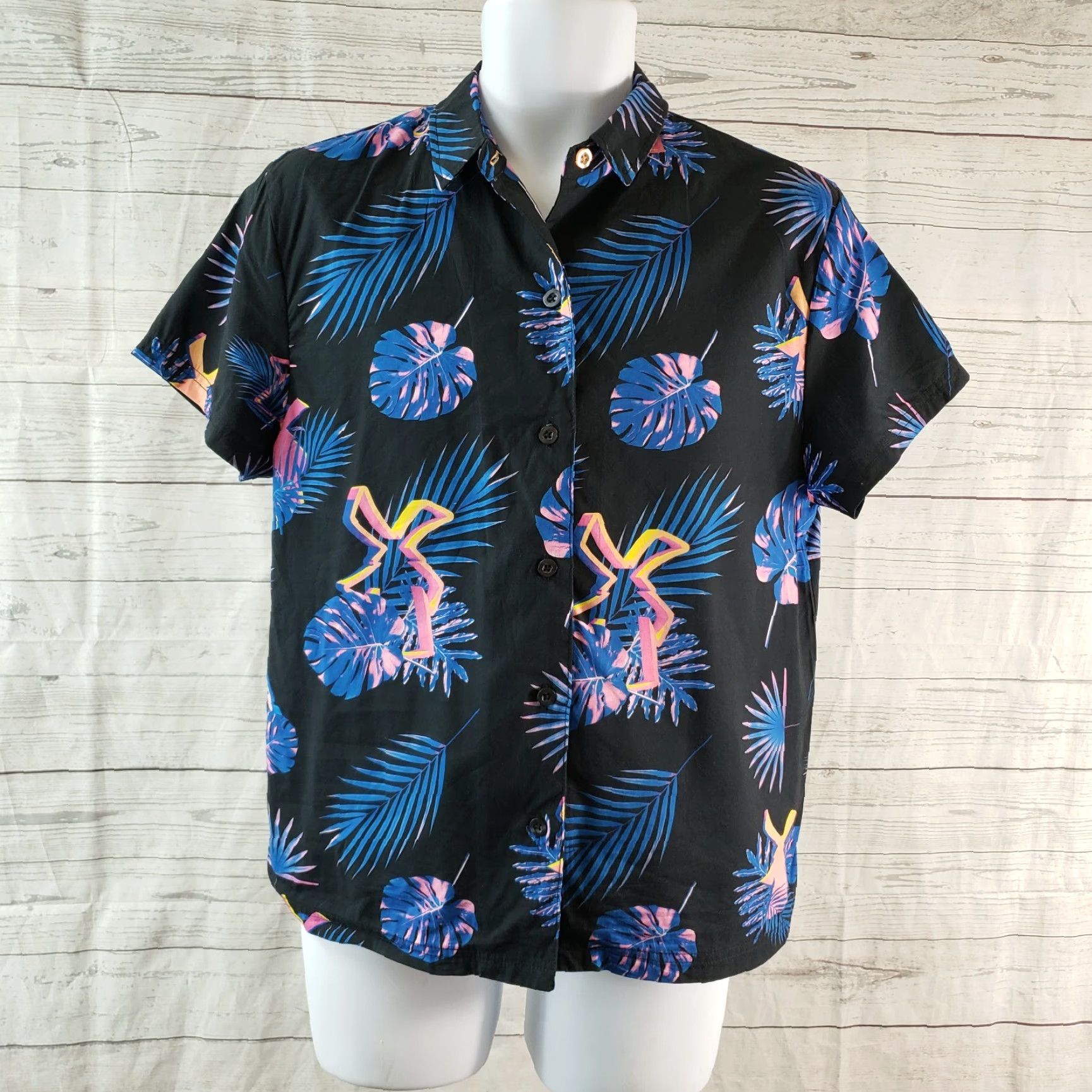 Vintage VINTAGE Dutch Bros Womens Button Front Shirt XS Black Blue Short Sleeve Size XS / US 0-2 / IT 36-38 - 2 Thumbnail