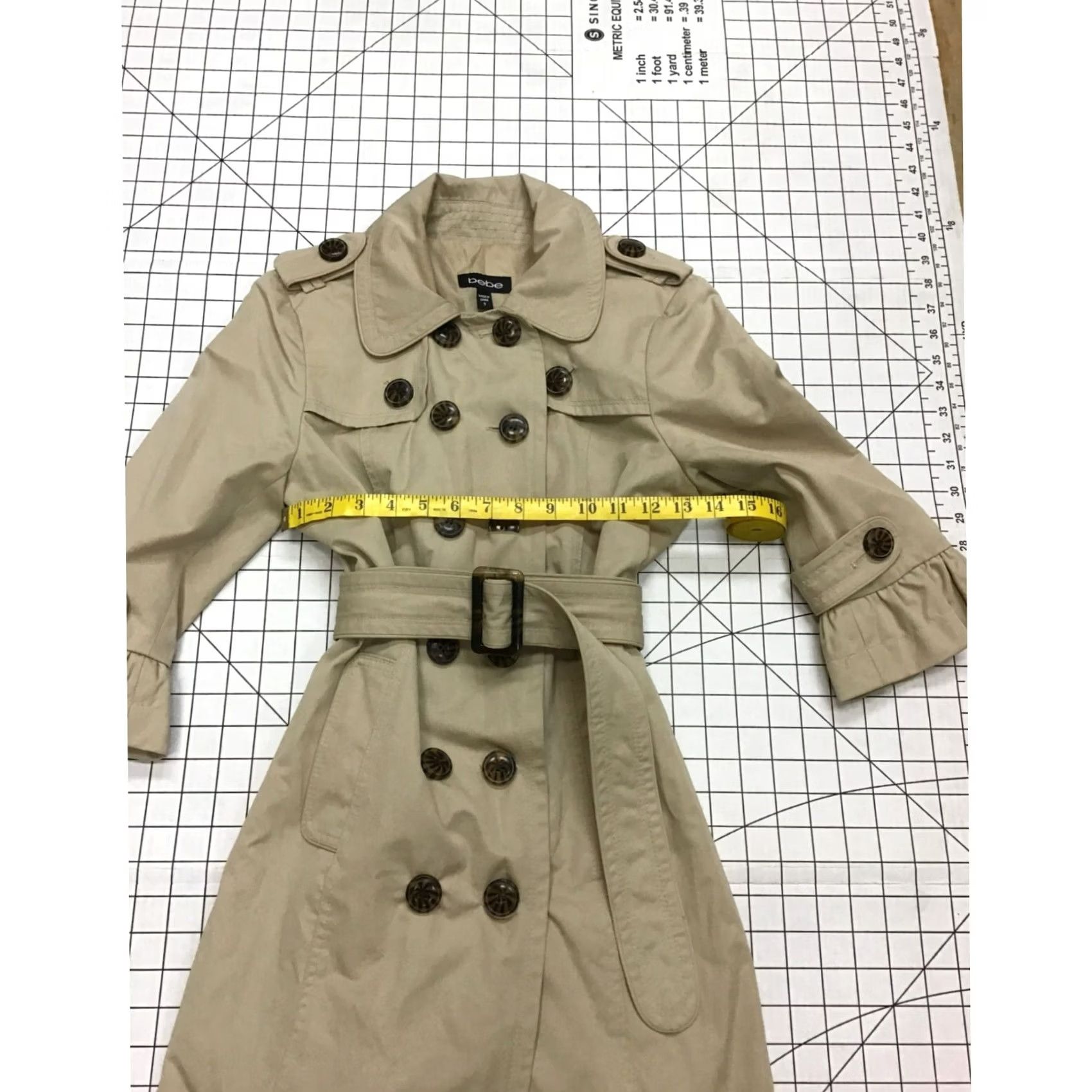 Bebe bebe Women's Trench Coat Small Brown Polyester Button Up Adjustable Belt, Like New, Coat, Trench, Small, Womens Size S / US 4 / IT 40 - 8 Thumbnail