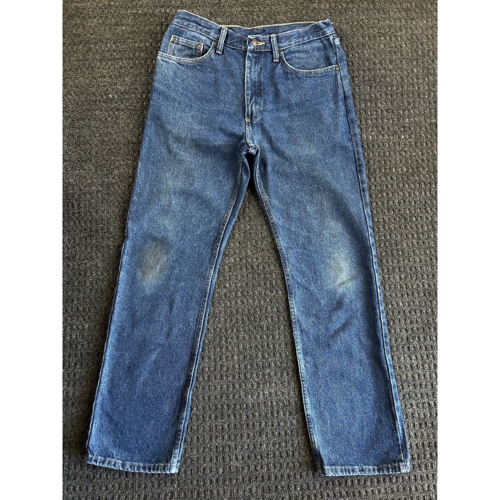 Wrangler VINTAGE Wrangler Regular Jeans 32 x 22 Distressed Blue Denim 5-Pocket 96501MR Mens Waist 32 Inseam 32 Straight Style Regular Fit Work Denim jeans Size US 32 / EU 48 - 2 Thumbnail
