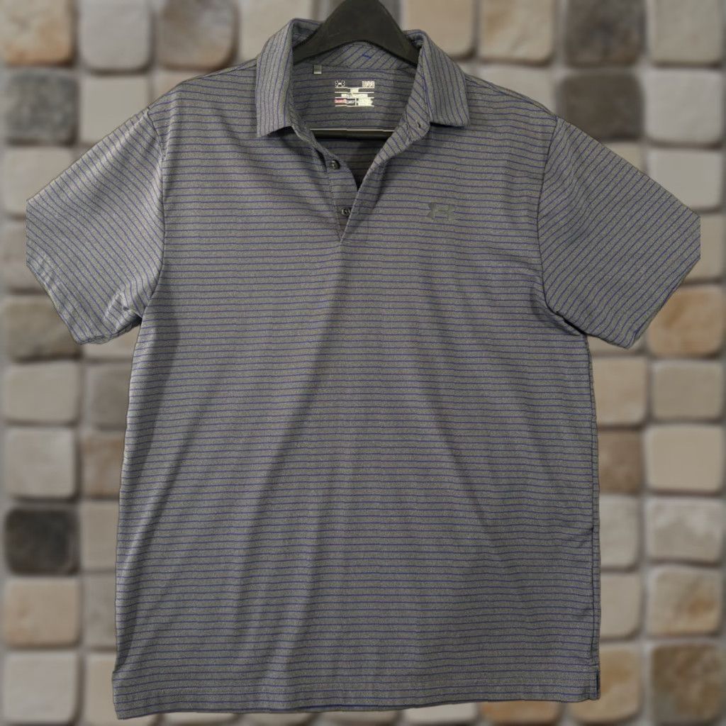 Under Armour Under Armour Polo Shirt Mens L Gray Striped Short Sleeve HeatGear Loose Fit Golf Activewear Mens Size US L / EU 52-54 / 3 - 1 Thumbnail