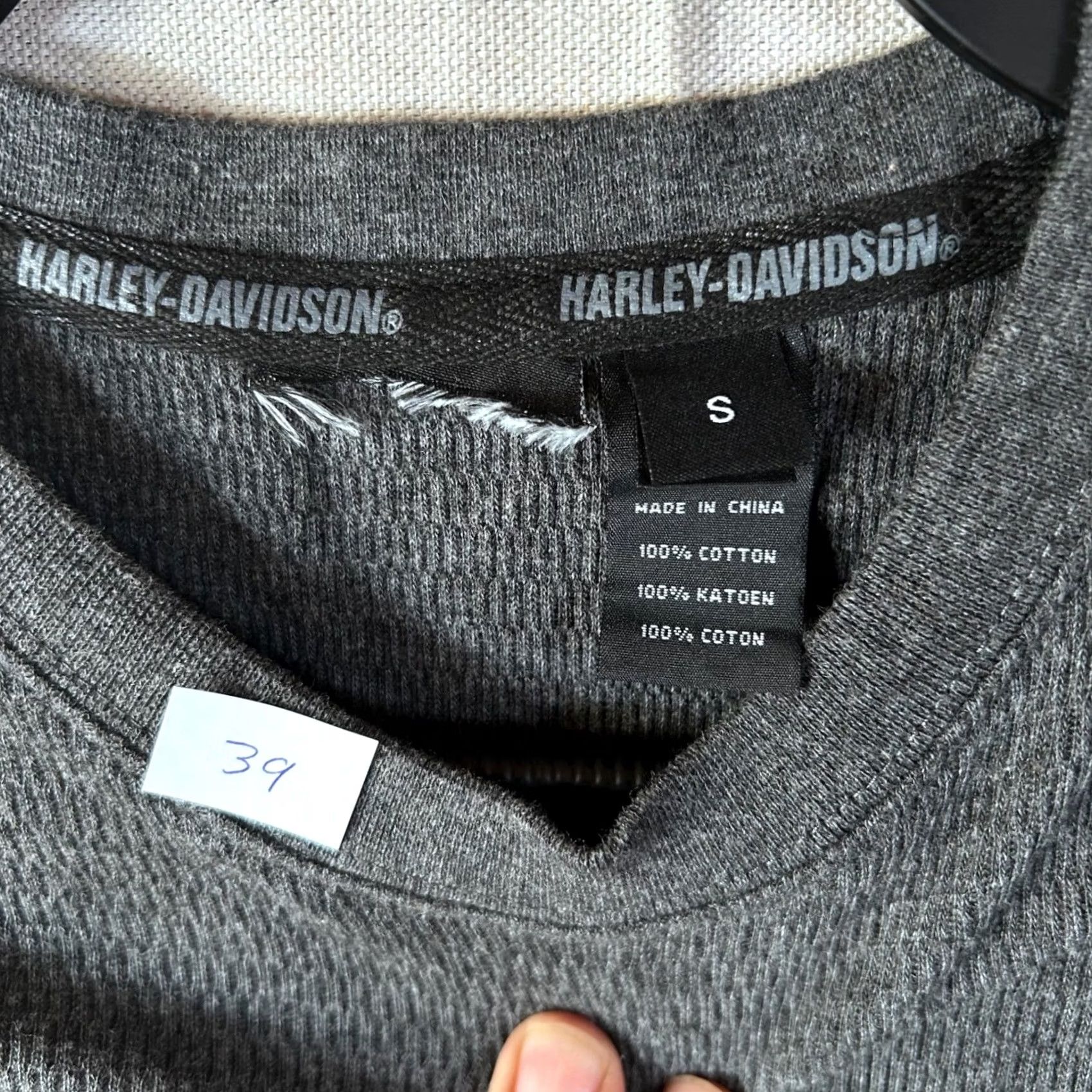 Harley Davidson Harley-Davidson Mens Small Charcoal Gray Waffle Knit Long Sleeve Thermal Shirt Size US S / EU 44-46 / 1 - 2 Thumbnail