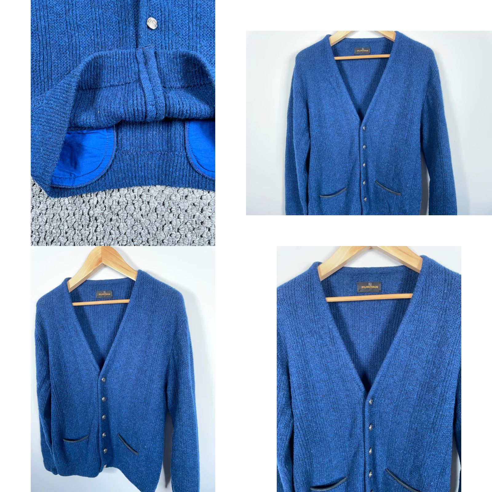Vintage VINTAGE Puritan Cardigan Sweater 80s Dark Blue Wool Blend Knit Long Sleeve V-Neck Men Large Size US L / EU 52-54 / 3 - 9 Thumbnail