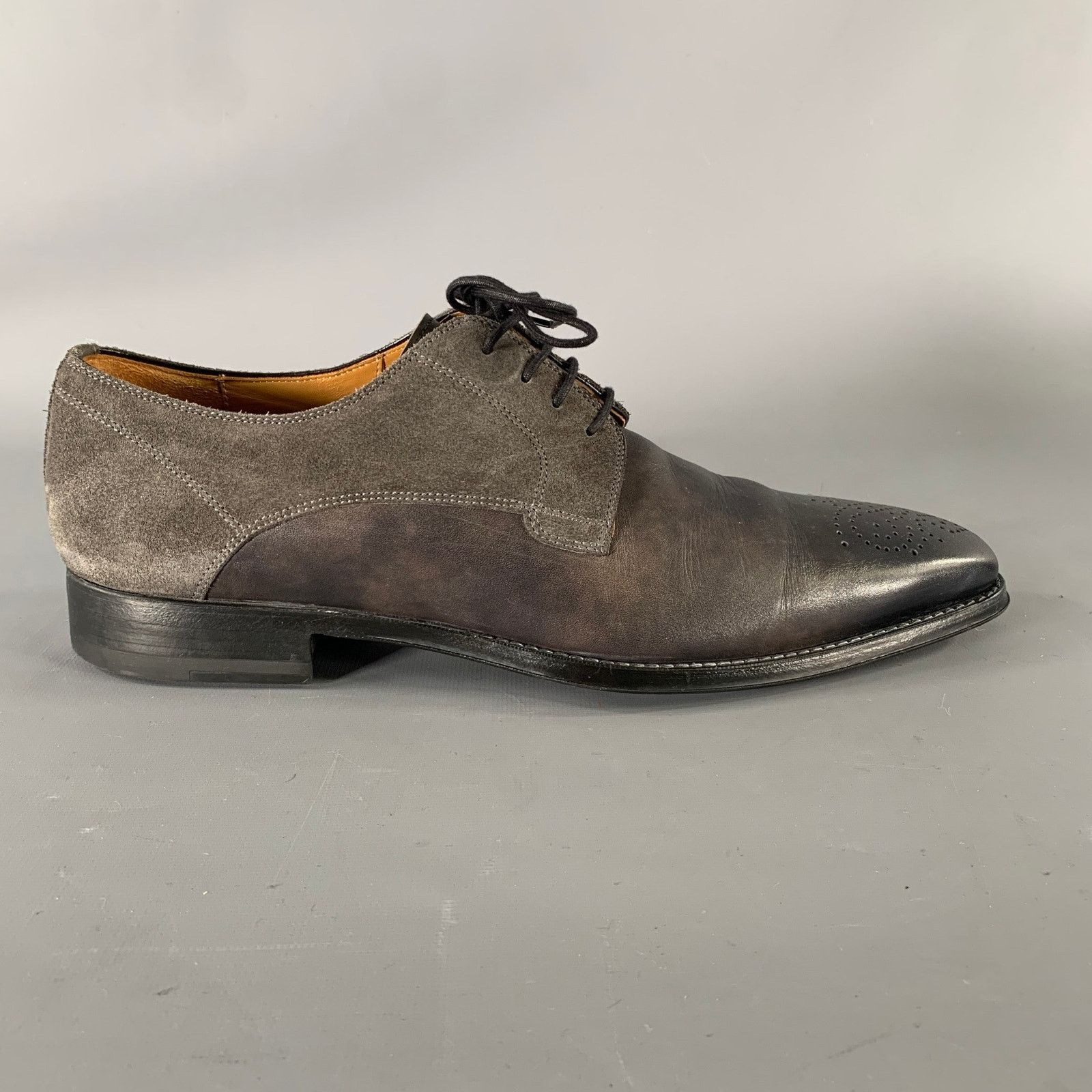 Magnanni MAGNANNI 9.5 Grey Gunmetal Mixed Patterns Lace Up Shoes Size US 9.5 / EU 42-43 - 2 Thumbnail