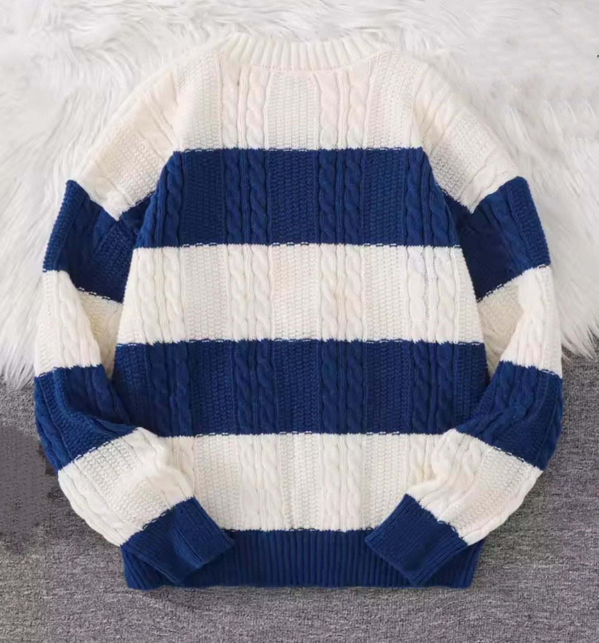 Other Street Popular Blue Stripe Sweater Jacquard Knitwear Size US XL / EU 56 / 4 - 2 Thumbnail