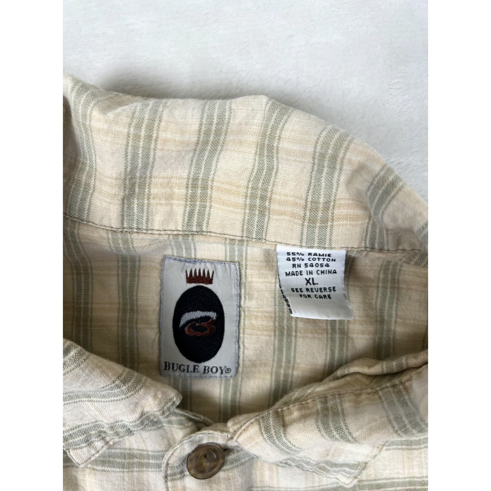 Bugle Boy VINTAGE Bugle Boy Shirt Mens XL Beige Plaid Short Sleeve Button Front 90s Size US XL / EU 56 / 4 - 3 Thumbnail