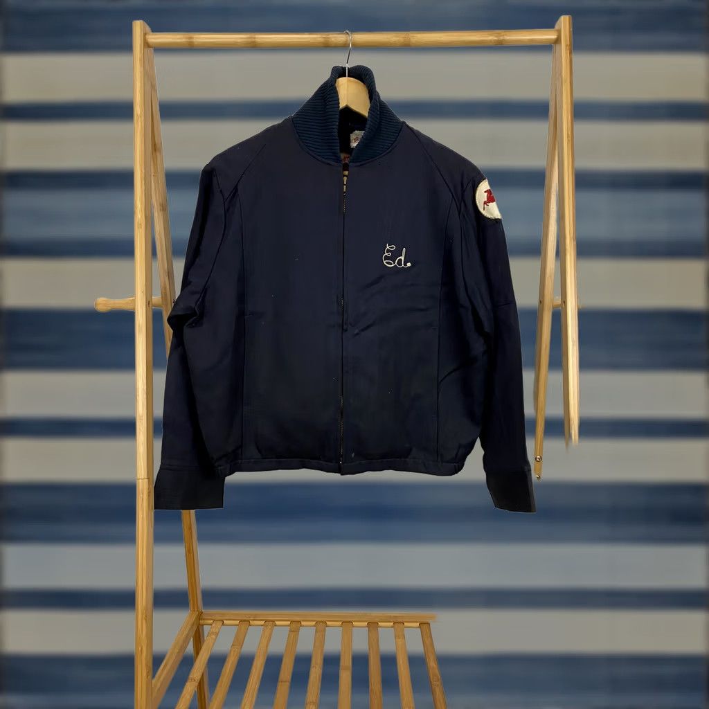 GAS VTG 60s Mobil Pegasus Gas Oil Service Station Chainstitch Talon Jacket 42 Short Mens Blue Unitog Comparable Mechanic Jacket Size US 42 / EU 58 - 1 Thumbnail