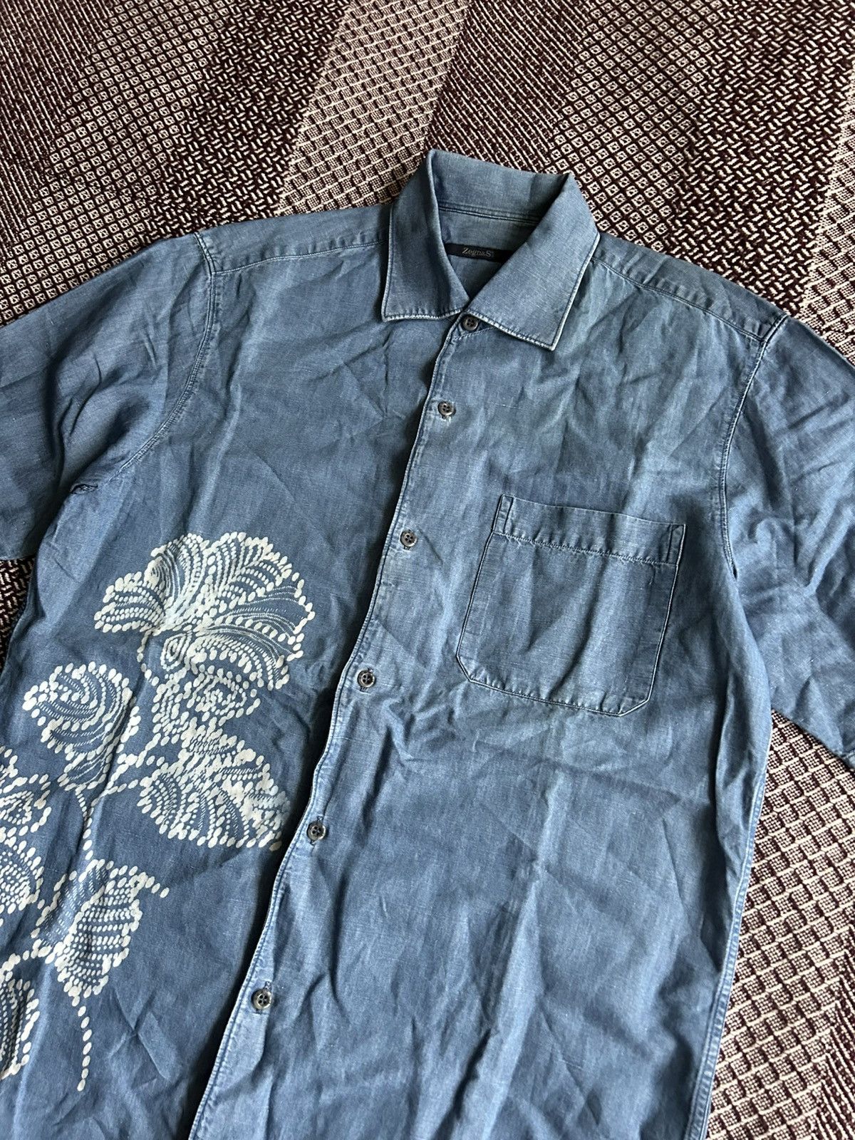 Z Zegna Vintage Zegna Short Sleeve Shirt Mens Floral Pattern Luxury Size US S / EU 44-46 / 1 - 4 Thumbnail