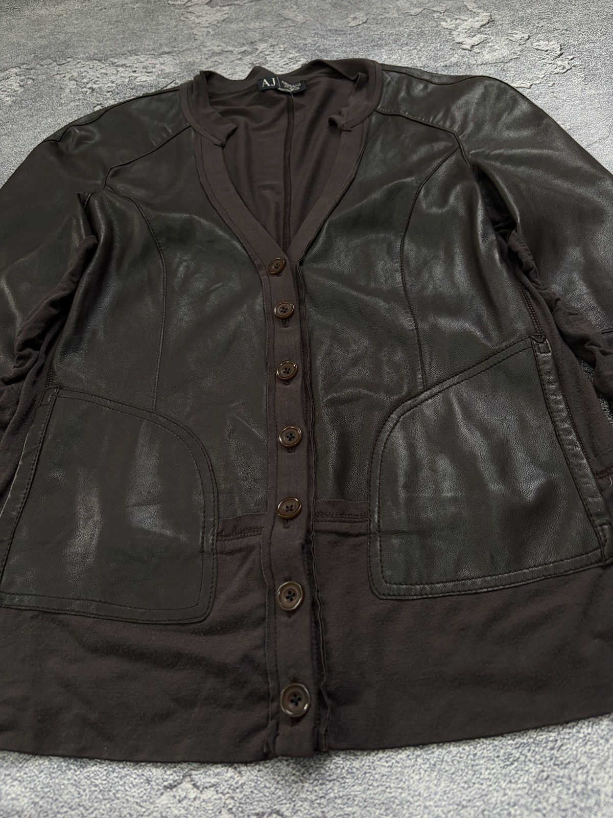 Armani Armani Jeans Brown Ovine Leather Mixed Media Cardigan Size S / US 4 / IT 40 - 8 Thumbnail