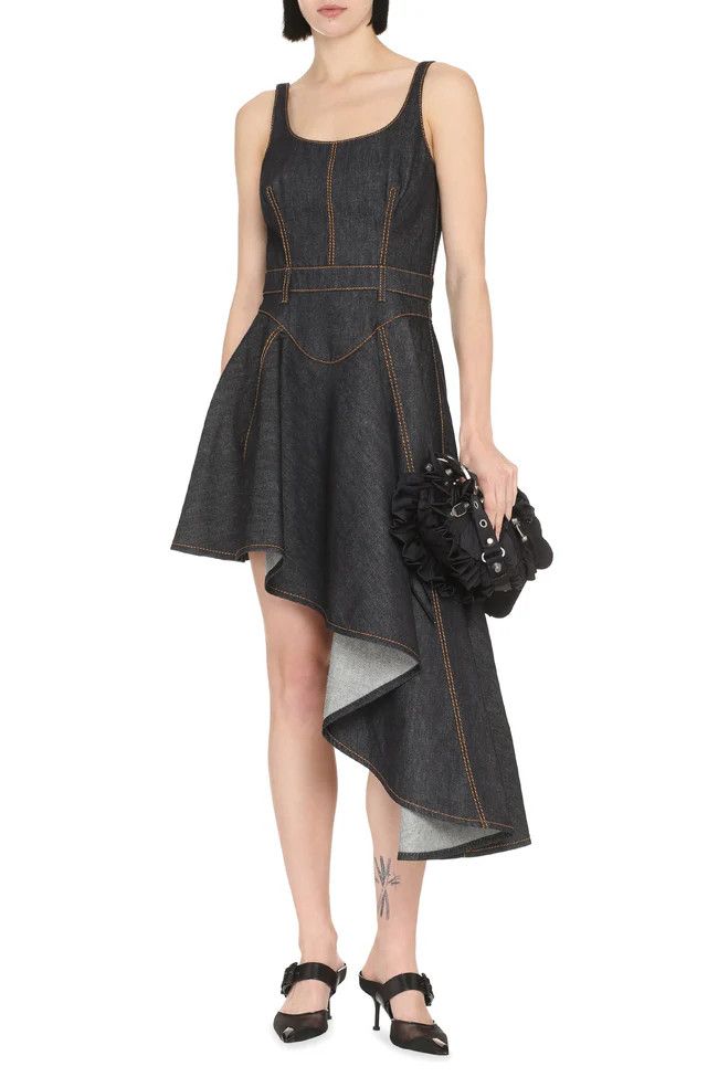 Alexander McQueen o1y0325 Denim Mini Dress in Blue Size S / US 4 / IT 40 - 3 Thumbnail