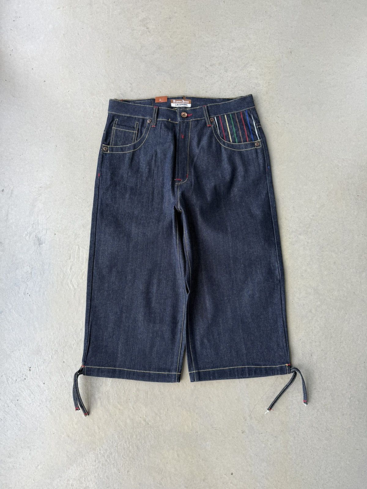 Japanese Brand × Vintage Vintage Y2K Russo Embroidered Dark Wash Denim Baggy Capris Size US 34 / EU 50 - 2 Thumbnail