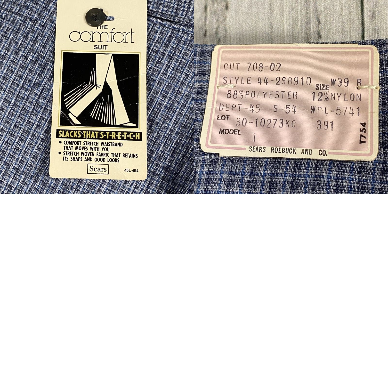 Sears VTG NWT SEARS COMFORT LEISURE SUIT 60S 70S BLUE POLYESTER PLAID 38 PANTS DISC0 Size 38R - 8 Thumbnail