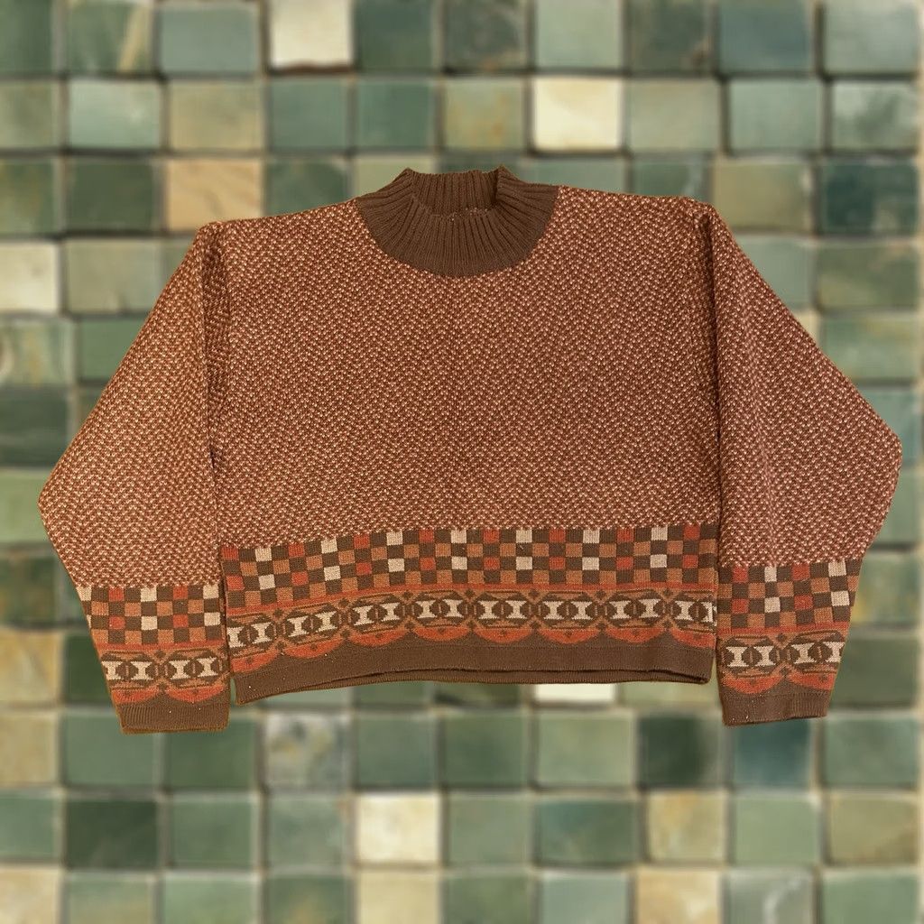 Vintage VINTAGE Gazelle Sweater Medium Crop Red Aztec 90s Y2K Knit Size M / US 6-8 / IT 42-44 - 1 Thumbnail