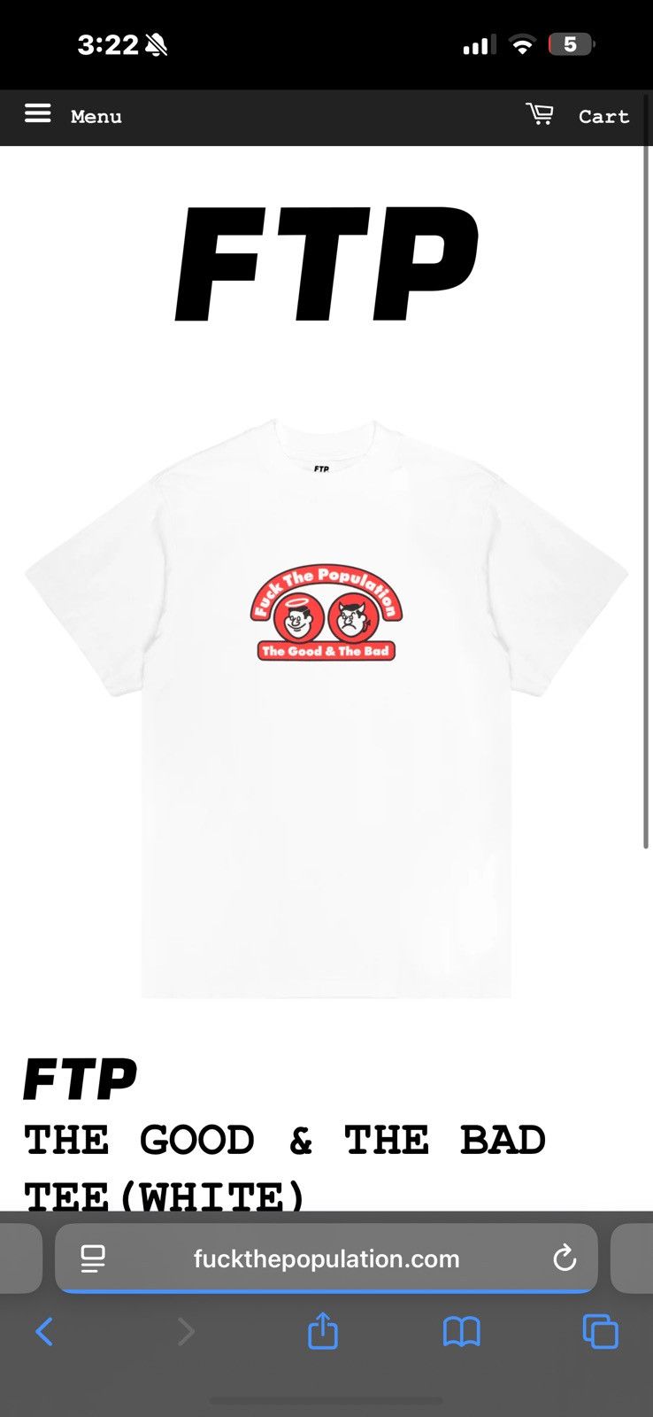 Fuck The Population FTP THE GOOD & THE BAD TEE (WHITE) Size US XL / EU 56 / 4 - 2 Thumbnail